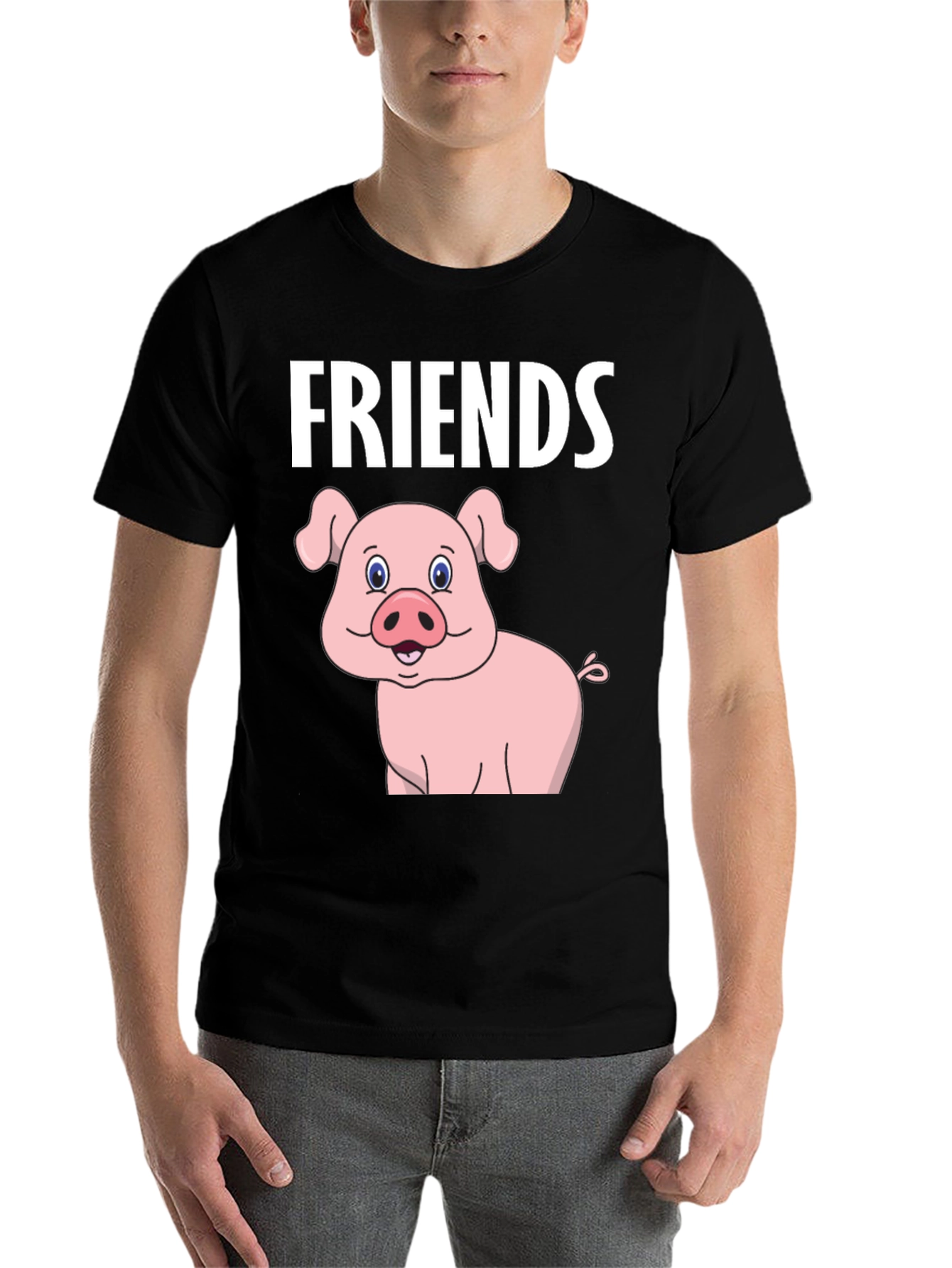 Black Friends Pig Cartoon Black Tee view 7