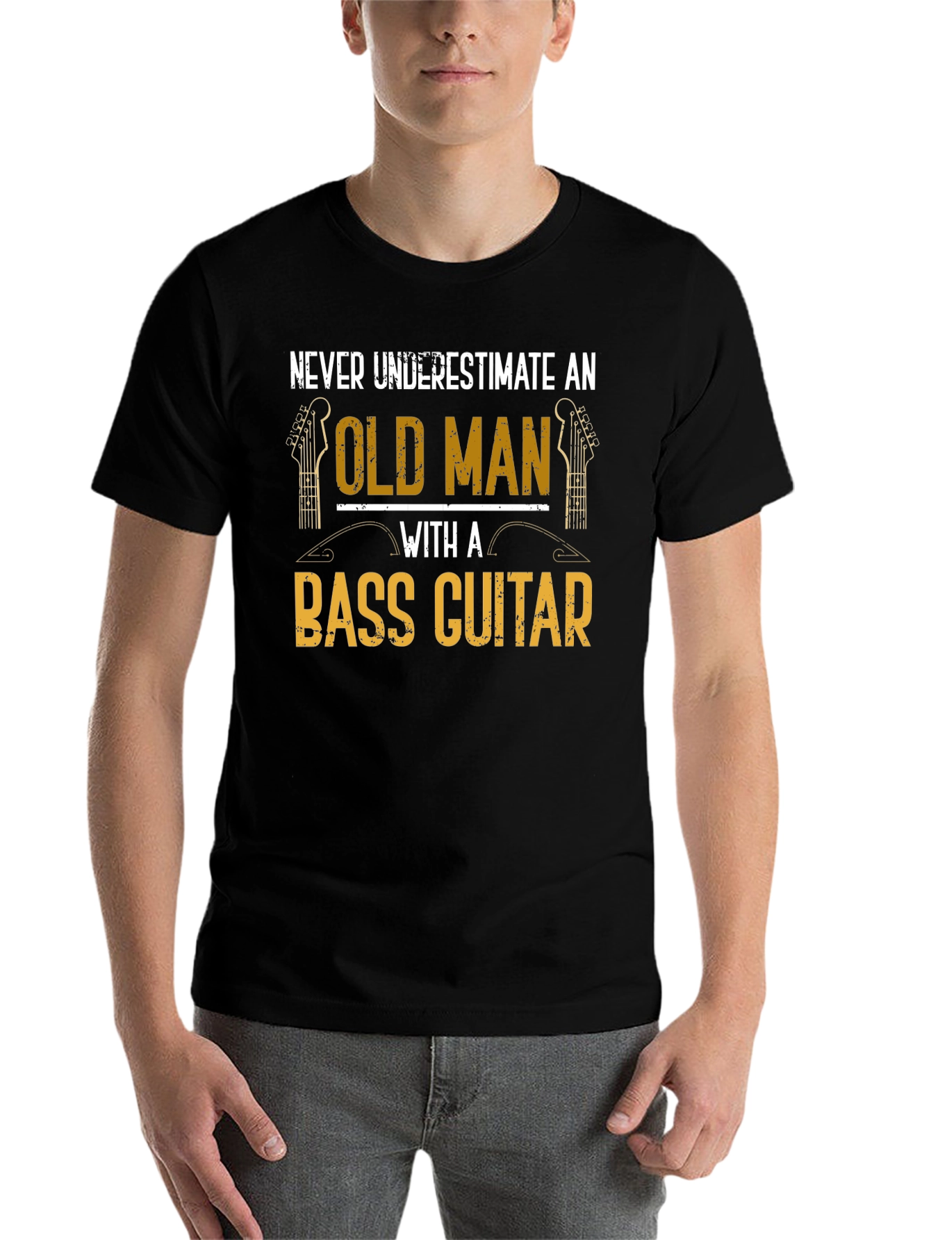 Black Old Man Bass Guitar T-Shirt - Musician Gift view 7