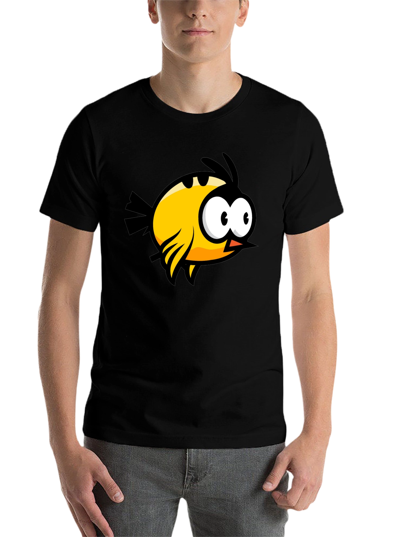 Black Cartoon Bird Graphic Black T-Shirt view 7