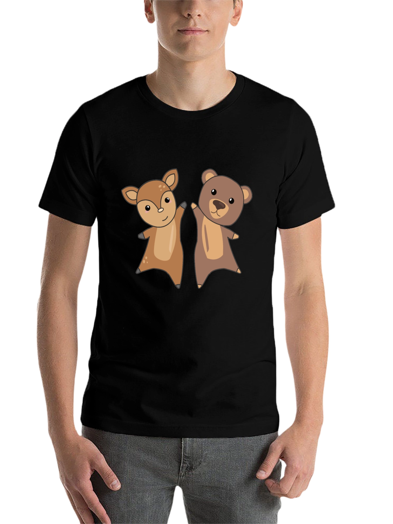 Black Cute Animal Cartoon Graphic T-Shirt view 7