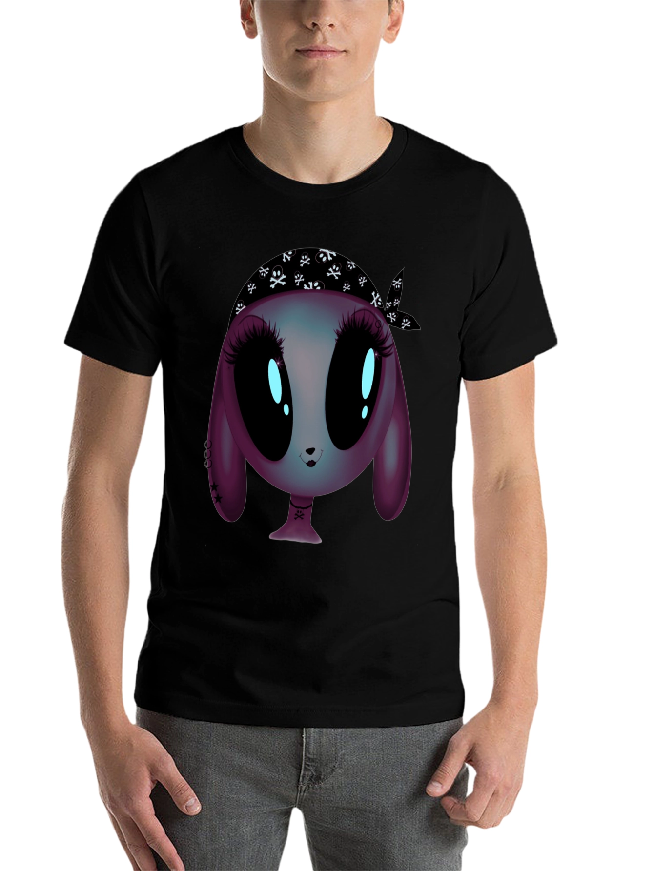 Black Alien Cartoon Graphic Tee - Unisex Black T-Shirt view 7