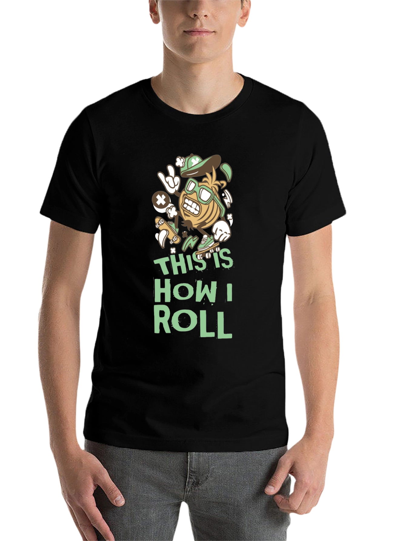Black This Is How I Roll T-Shirt - Funny Skater Cartoon view 7