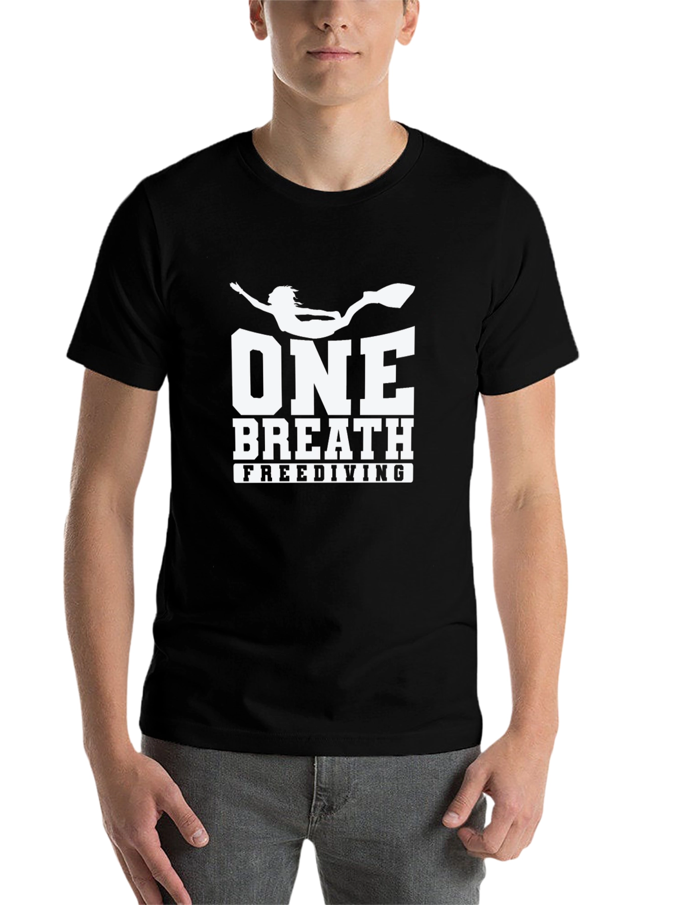 Black One Breath Freediving T-Shirt, Black Cotton Tee view 7