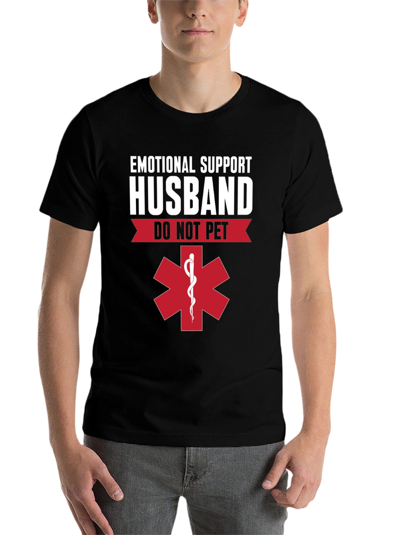 Black Emotional Support Husband T-Shirt - Do Not Pet view 7