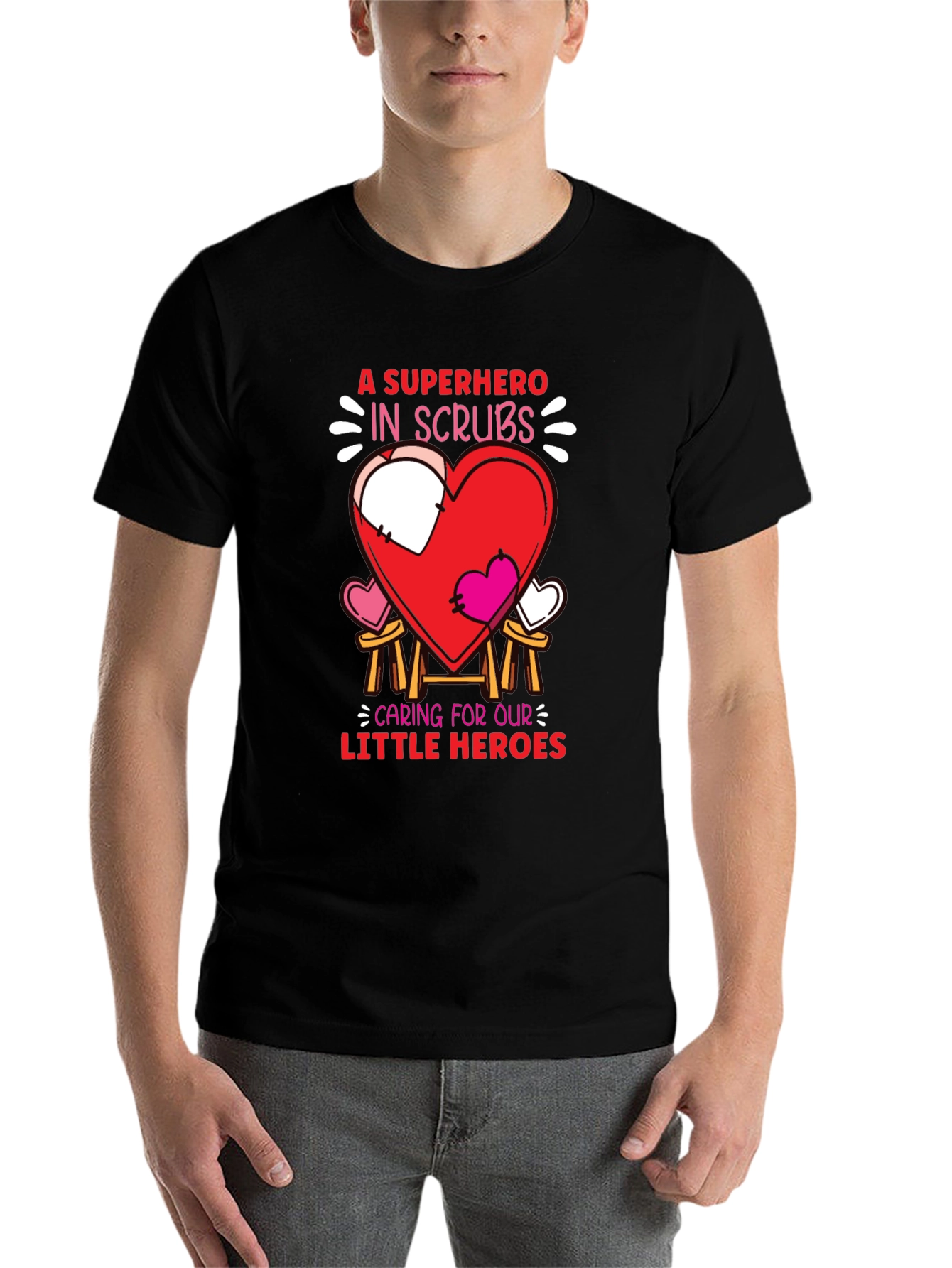 Black Superhero in Scrubs Graphic T-Shirt view 7