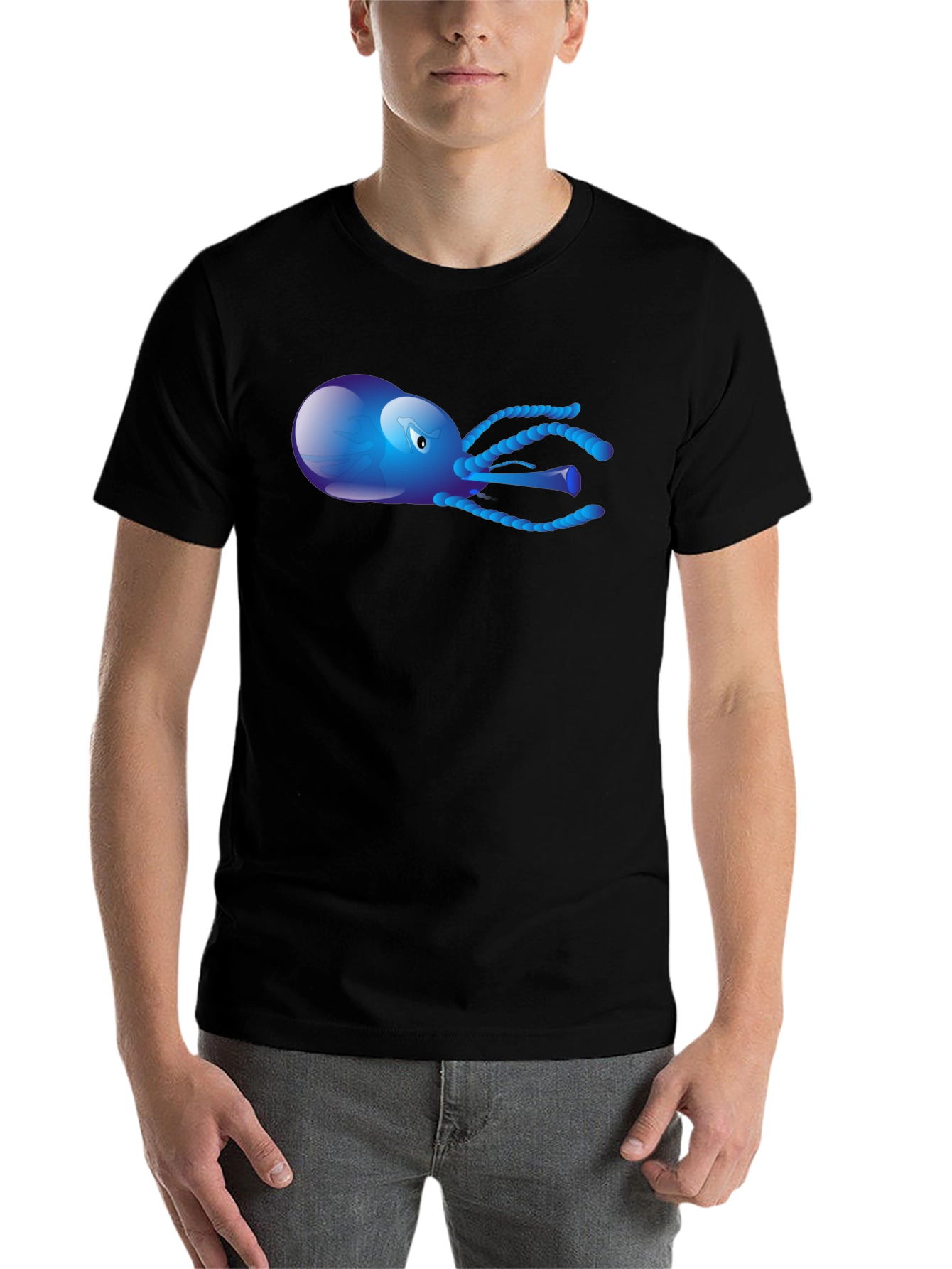 Black Blue Octopus Graphic Tee - Men's Black T-Shirt view 7