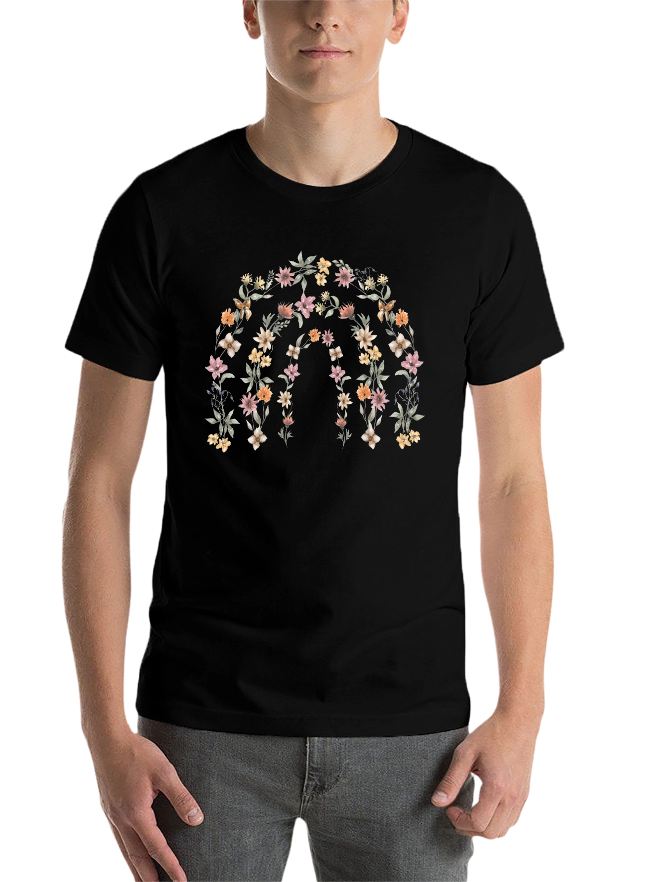 Black Floral Rainbow Graphic Tee - Stylish Comfort view 7