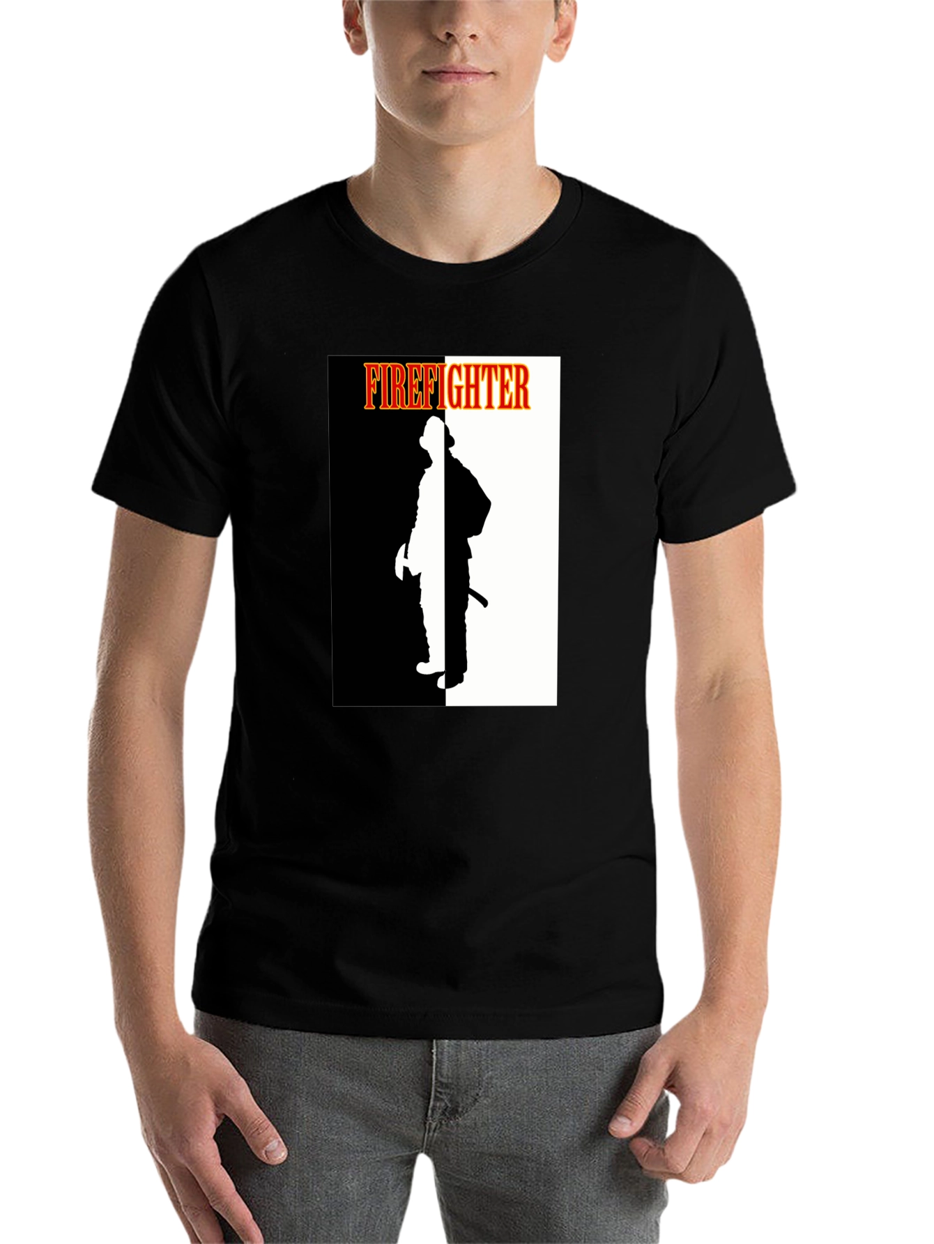 Black Firefighter Graphic Tee - Black Crew Neck Shirt view 7