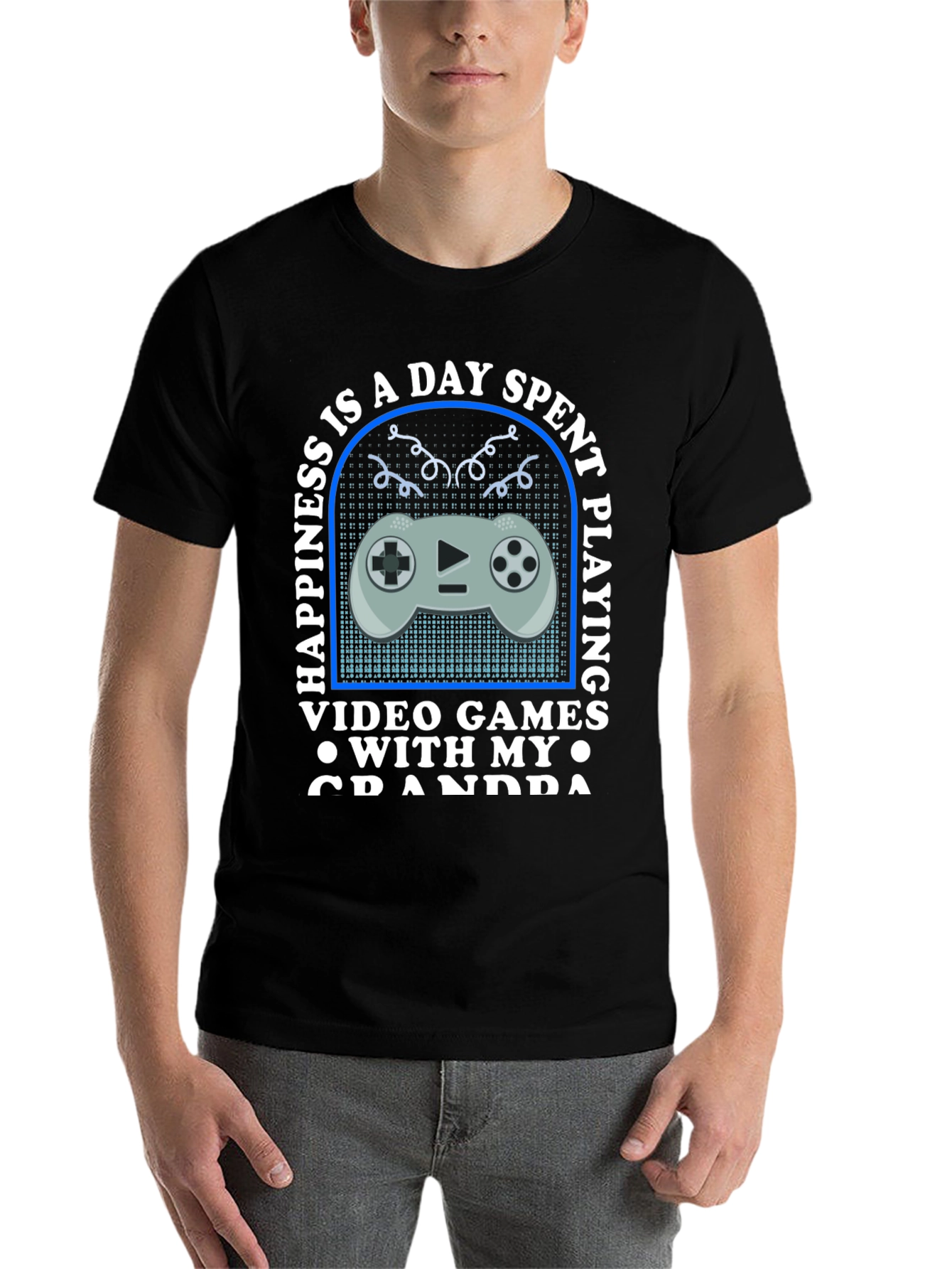 Black Gaming Grandpa T-Shirt - Happiness is a Day Spent Playing view 7