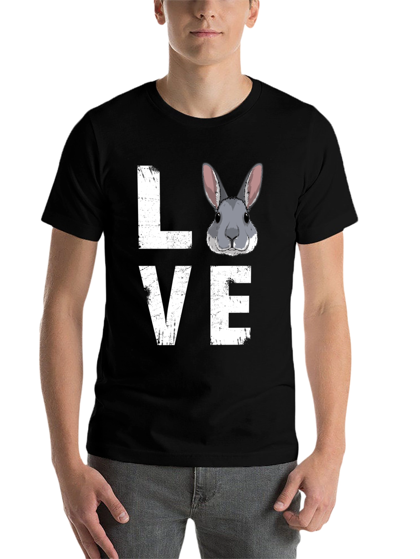 Black Love Rabbit Graphic Print T-Shirt view 7