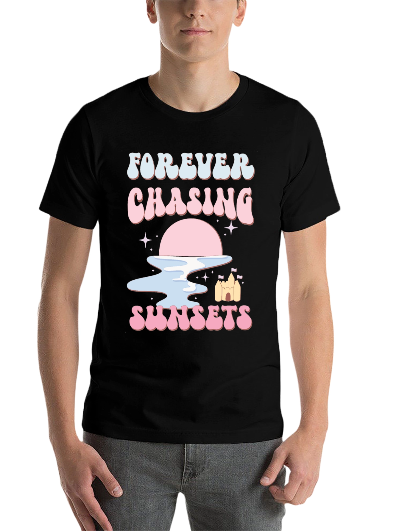 Black Forever Chasing Sunsets Graphic Tee view 7