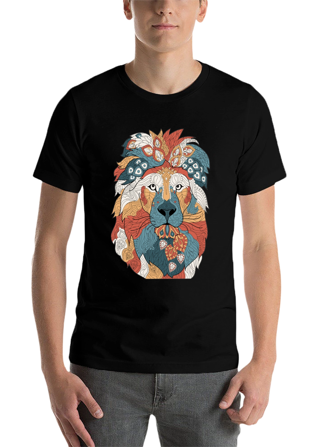 Black Lion Graphic Print Crew Neck T-Shirt - Artistic Design view 7