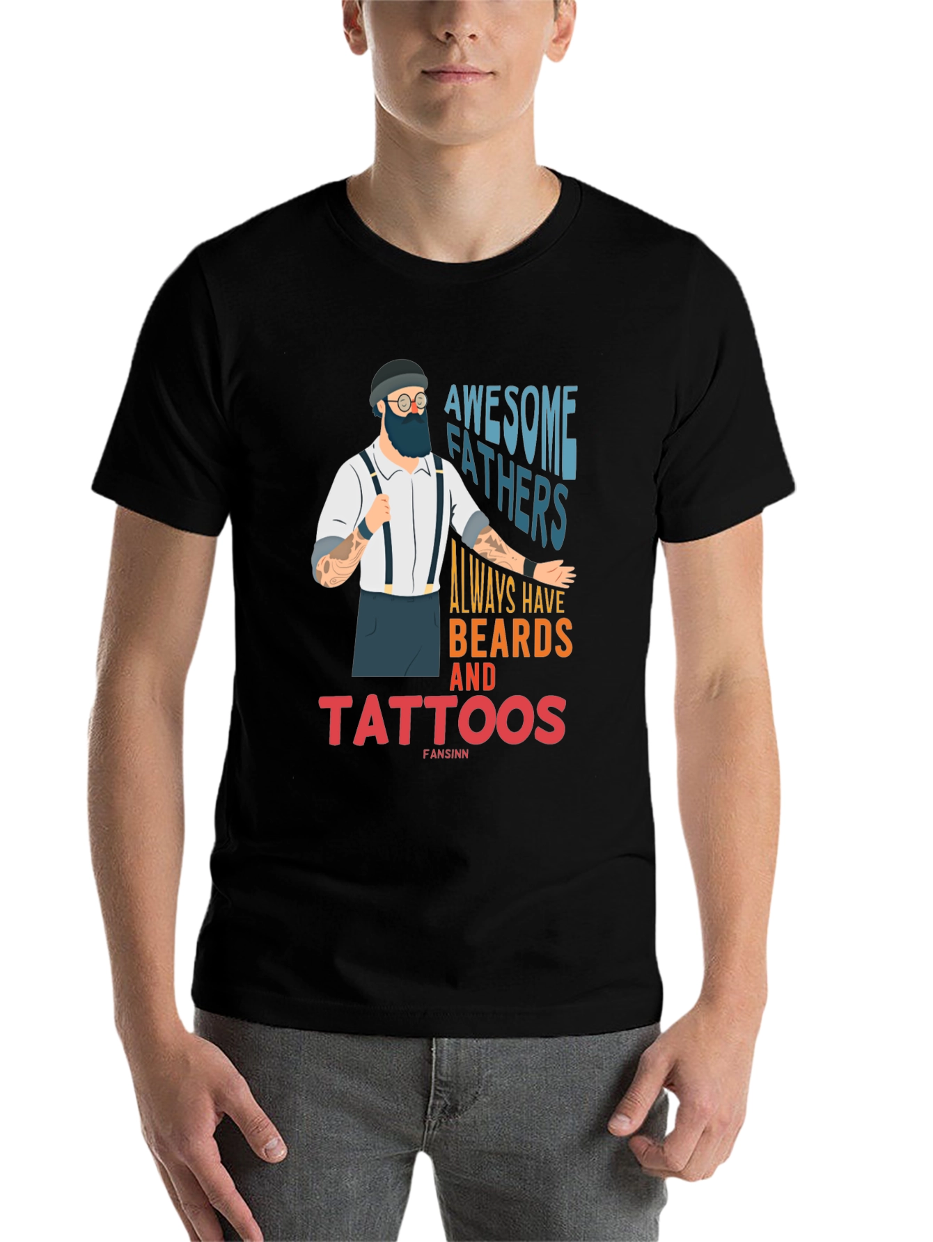 Black Awesome Fathers Beards Tattoos Graphic Tee view 7
