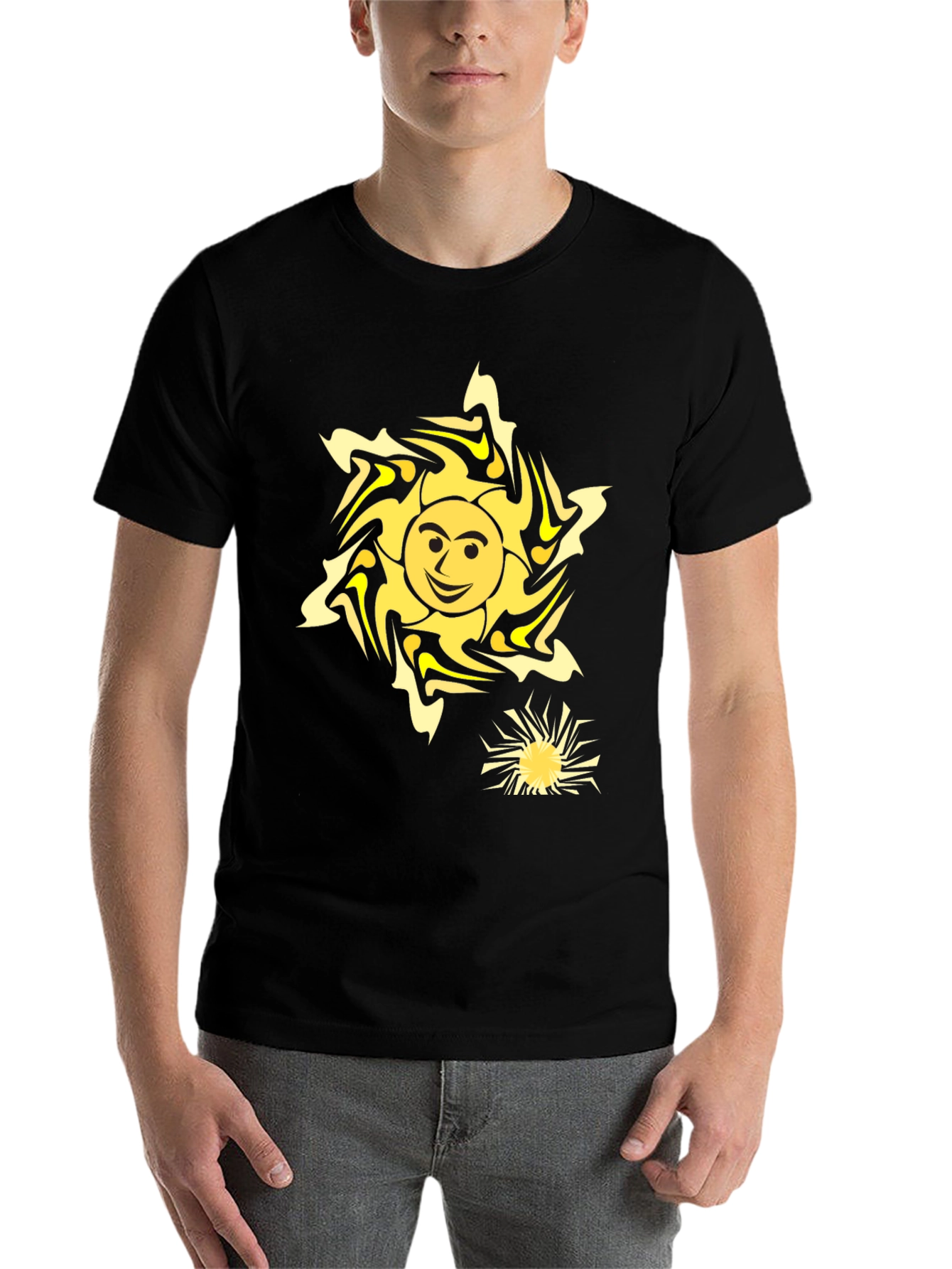 Black Smiling Sun Graphic Tee - Black Cotton Comfort view 7
