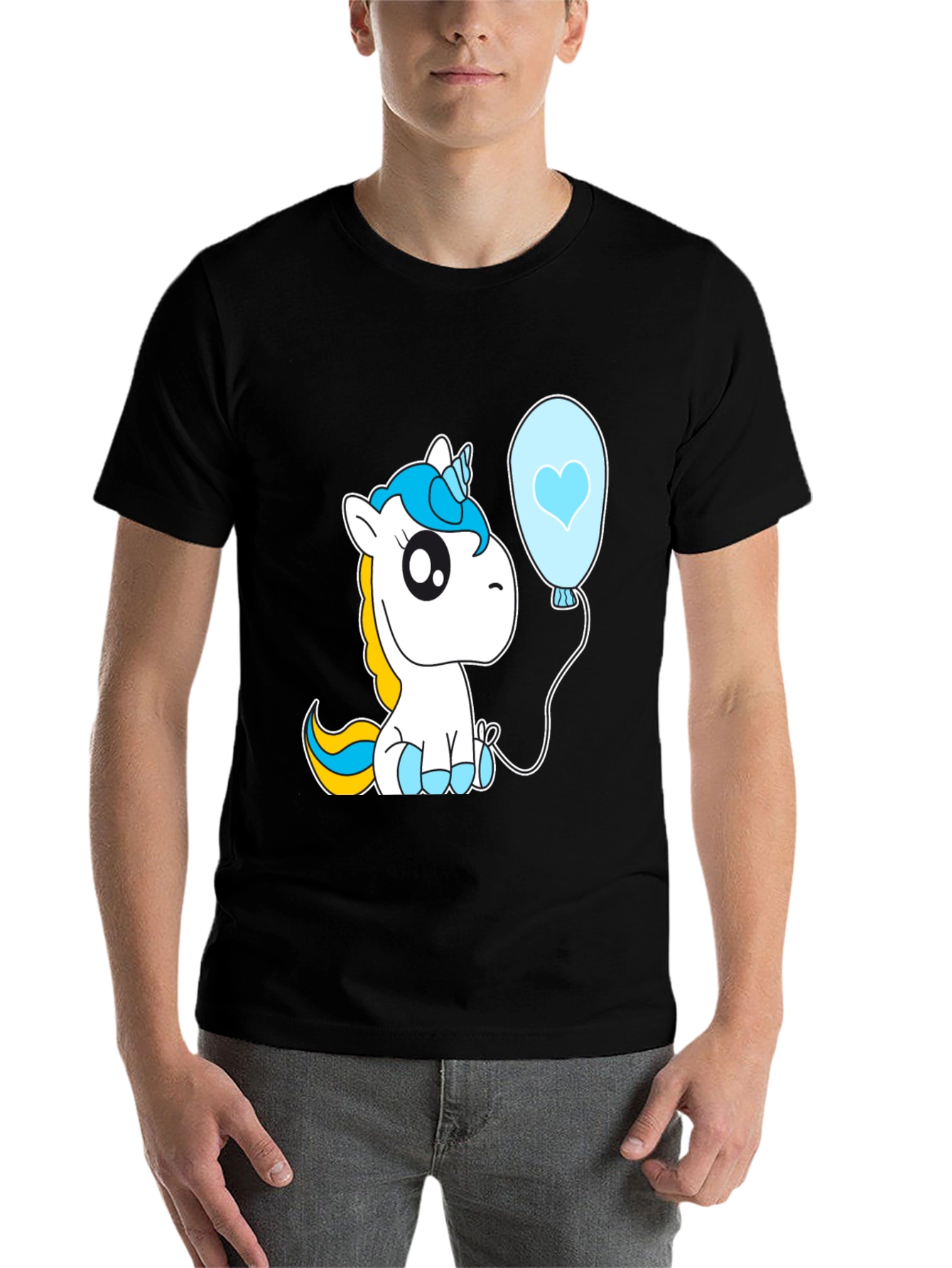 Black Cute Unicorn Balloon Graphic T-Shirt - Black view 7
