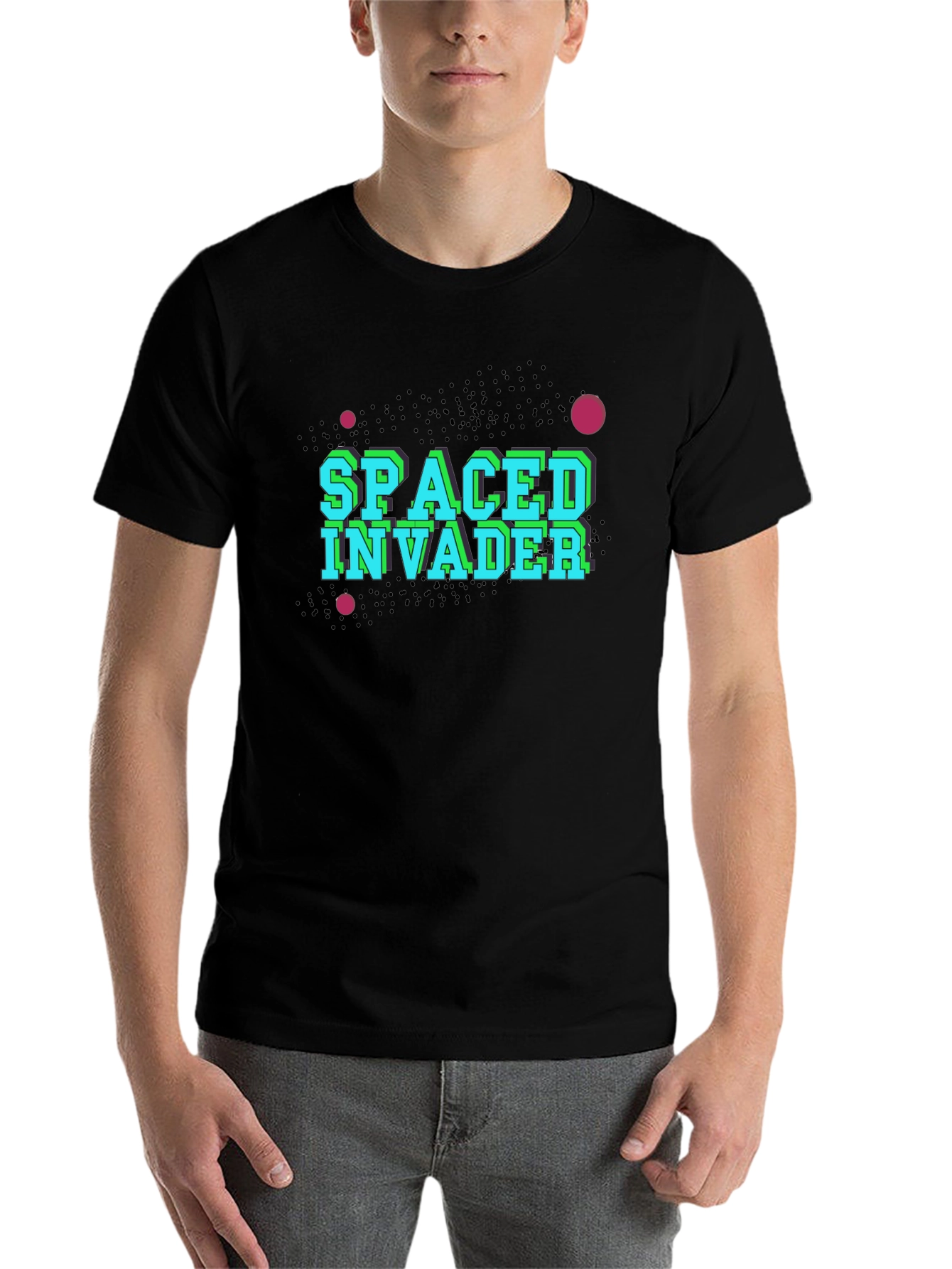 Black Spaced Invader Black T-Shirt - Retro Gaming view 7
