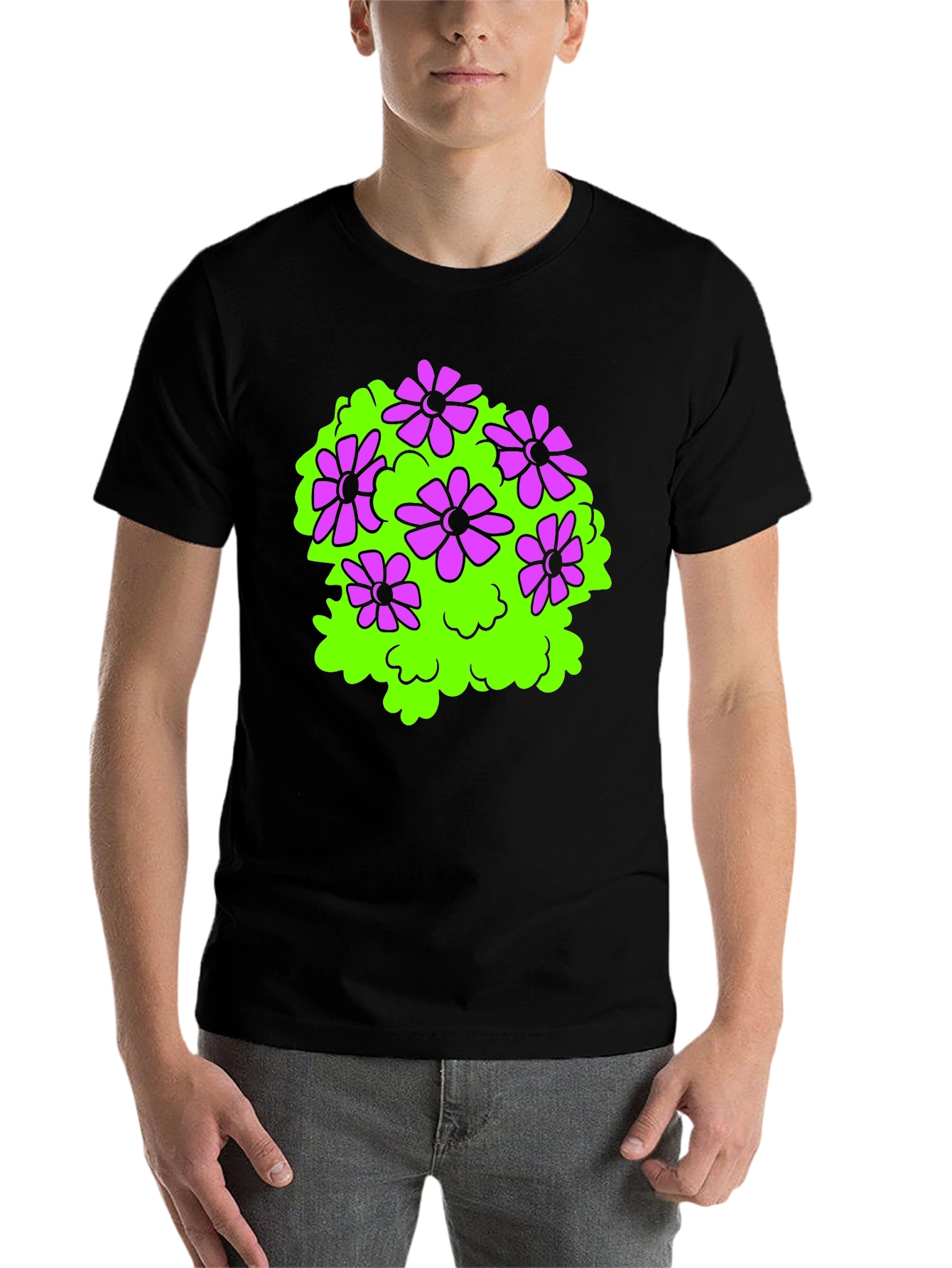 Black Black T-Shirt with Floral Bush Design view 7