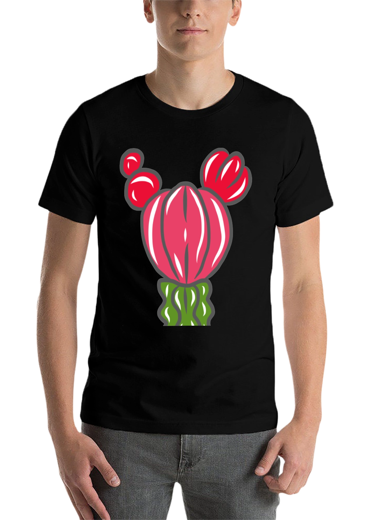 Black Cactus Graphic T-Shirt - Whimsical Desert Style view 7