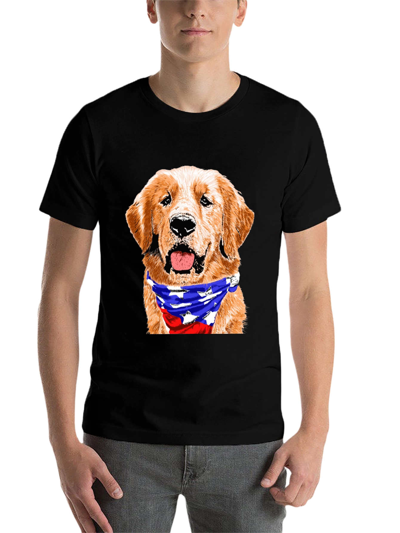 Black Golden Retriever American Flag Bandana T-Shirt view 7