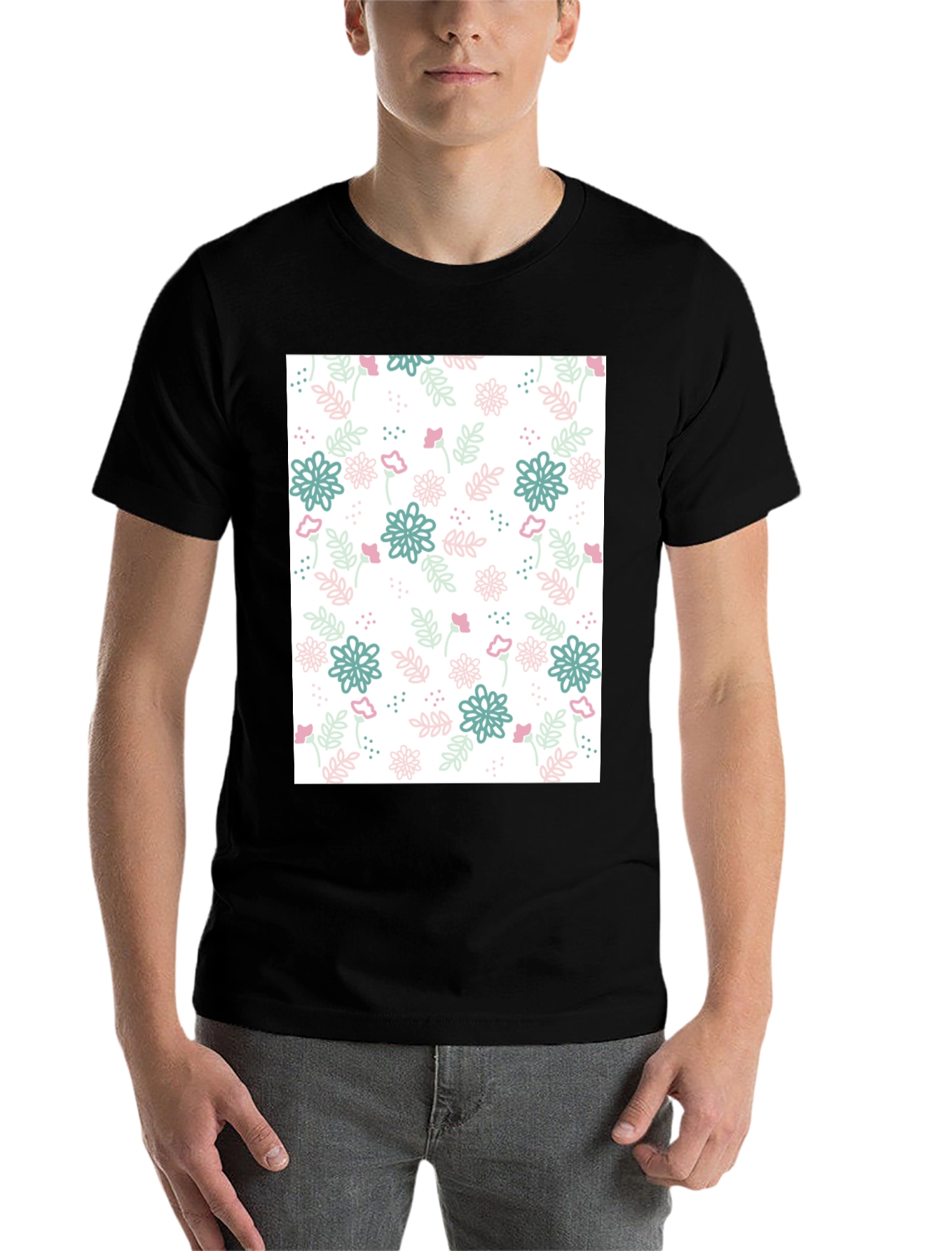 Black Floral Pattern Black T-Shirt - Stylish Casual Wear view 7