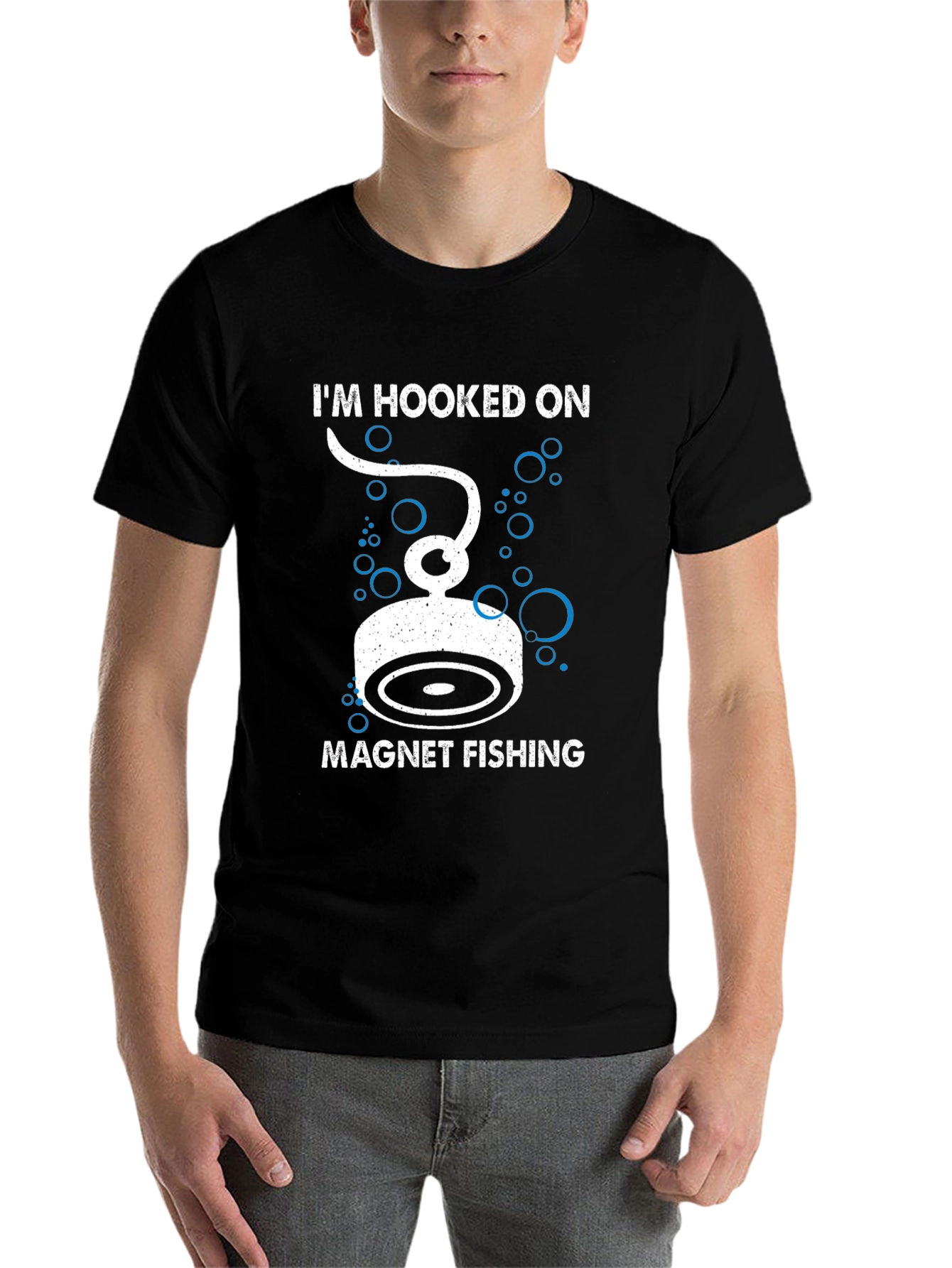 Black Hooked on Magnet Fishing T-Shirt view 7