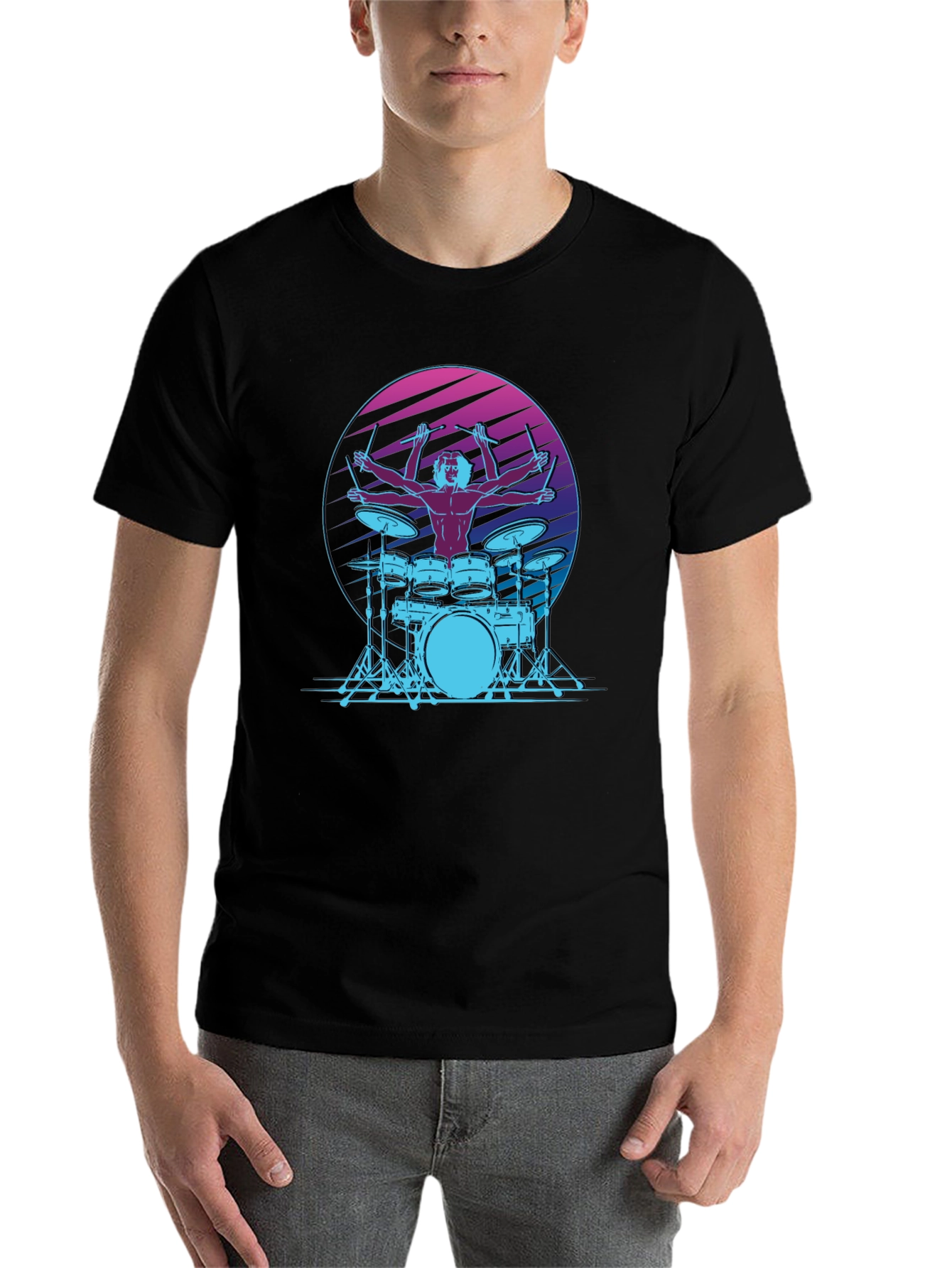Black Drummer Graphic Tee - Cool Retro Design view 7