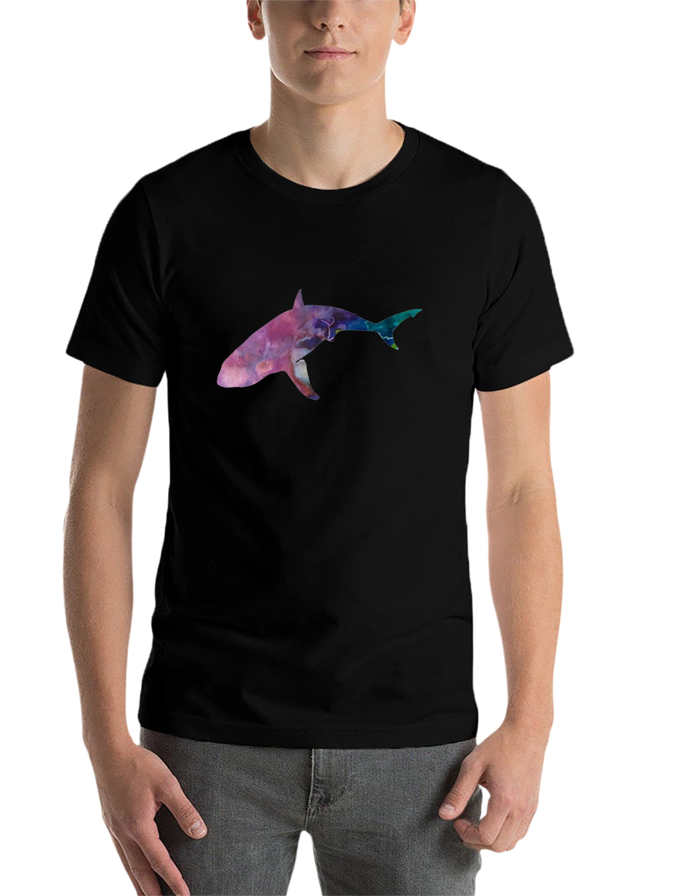 Black Galaxy Shark Graphic Tee - Black Cotton Blend view 7