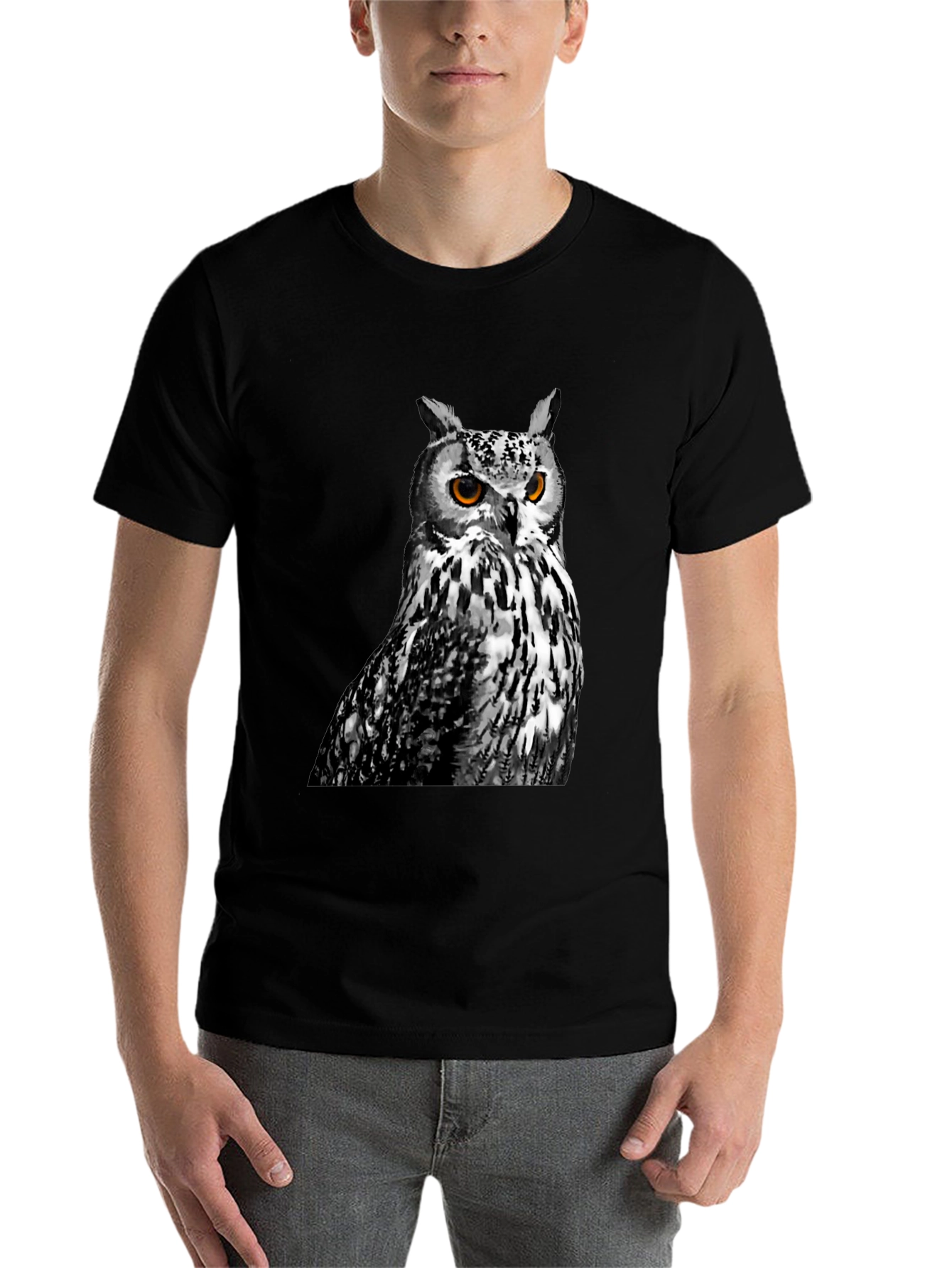 Black Owl Graphic Print Crew Neck T-Shirt view 7