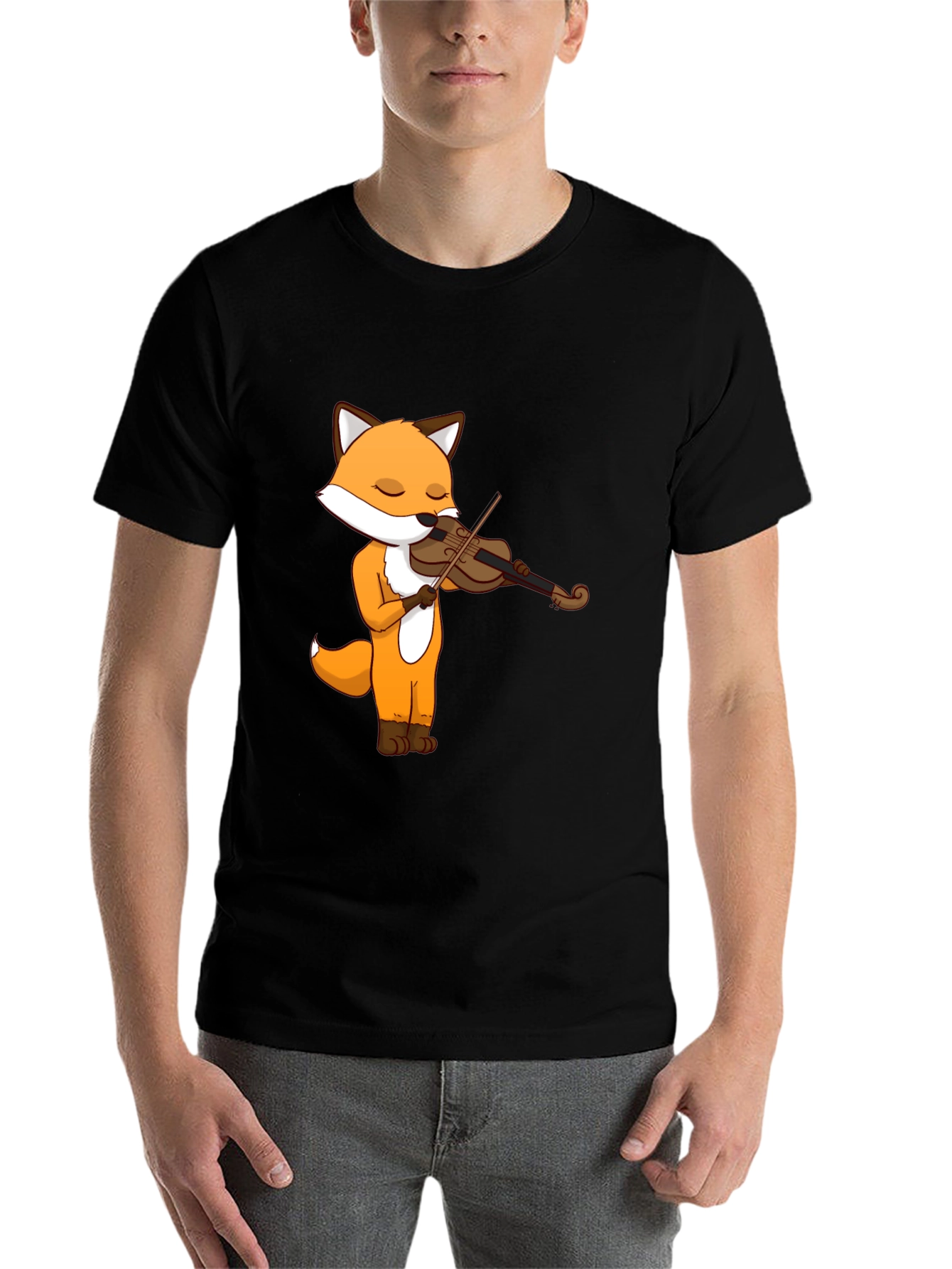 Black Fox Violinist Graphic Tee - Unisex Cotton T-Shirt view 7