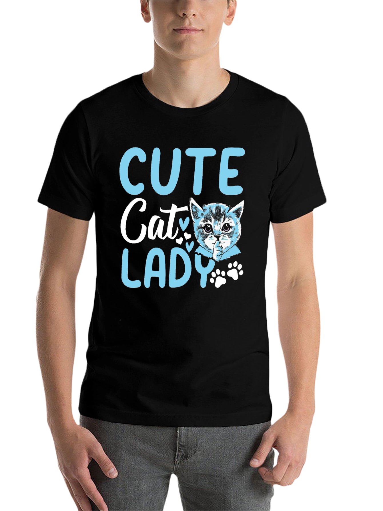 Black Cute Cat Lady Graphic T-Shirt view 7