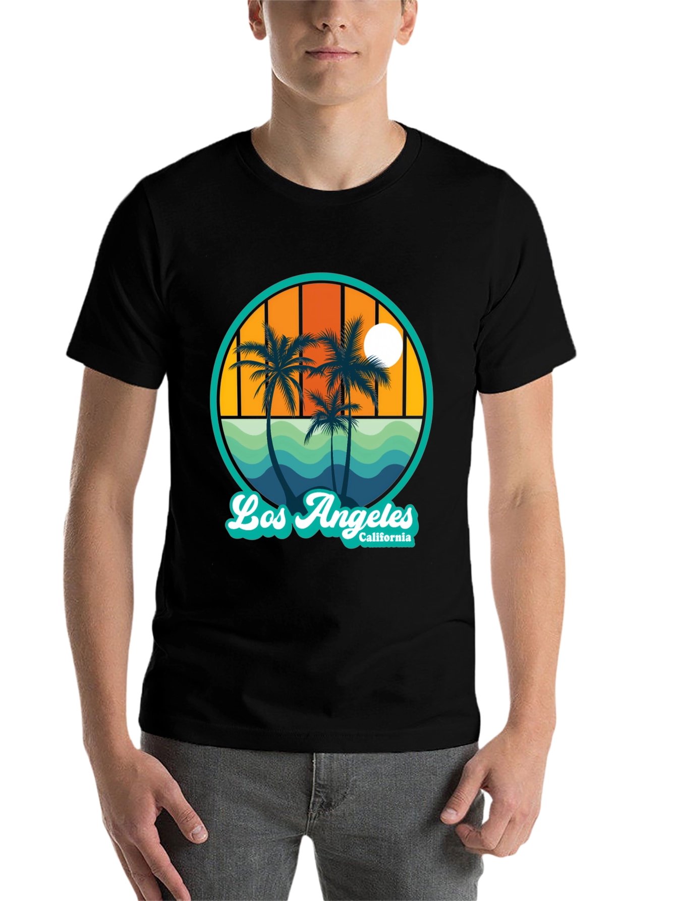 Black Los Angeles California Palms Graphic T-Shirt view 7