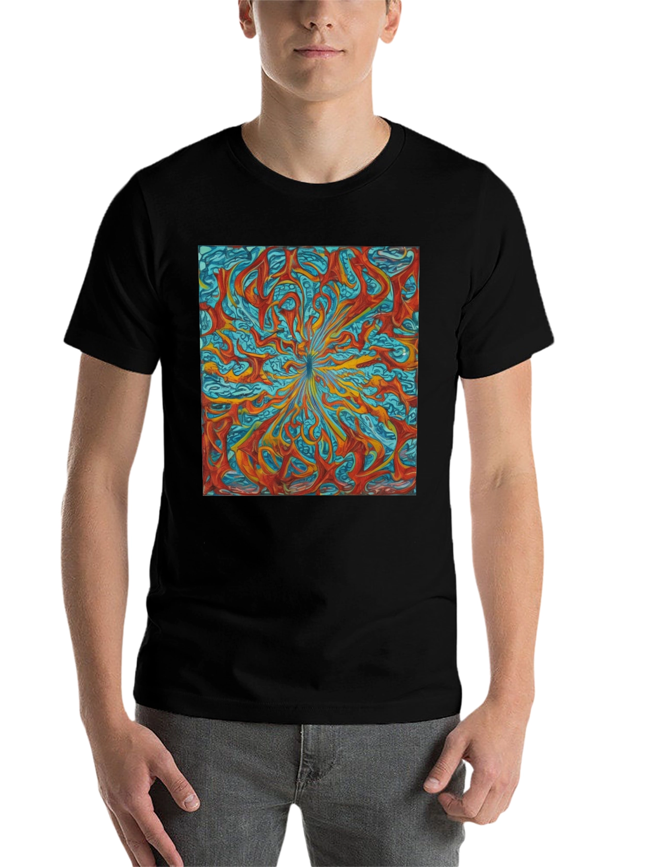 Black Abstract Art Graphic Tee - Stylish Men's T-Shirt view 7