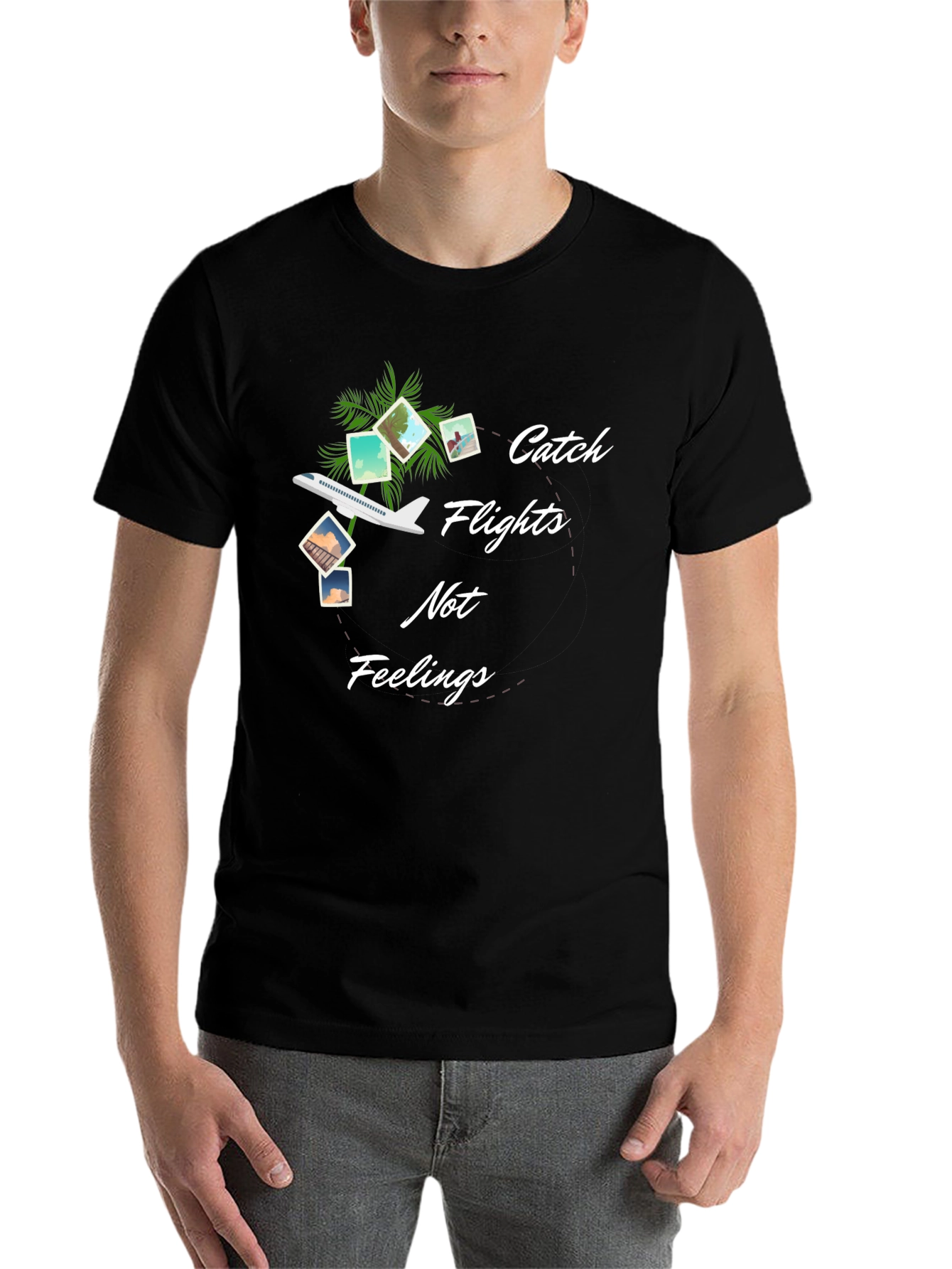 Black Catch Flights Not Feelings Graphic Tee view 7