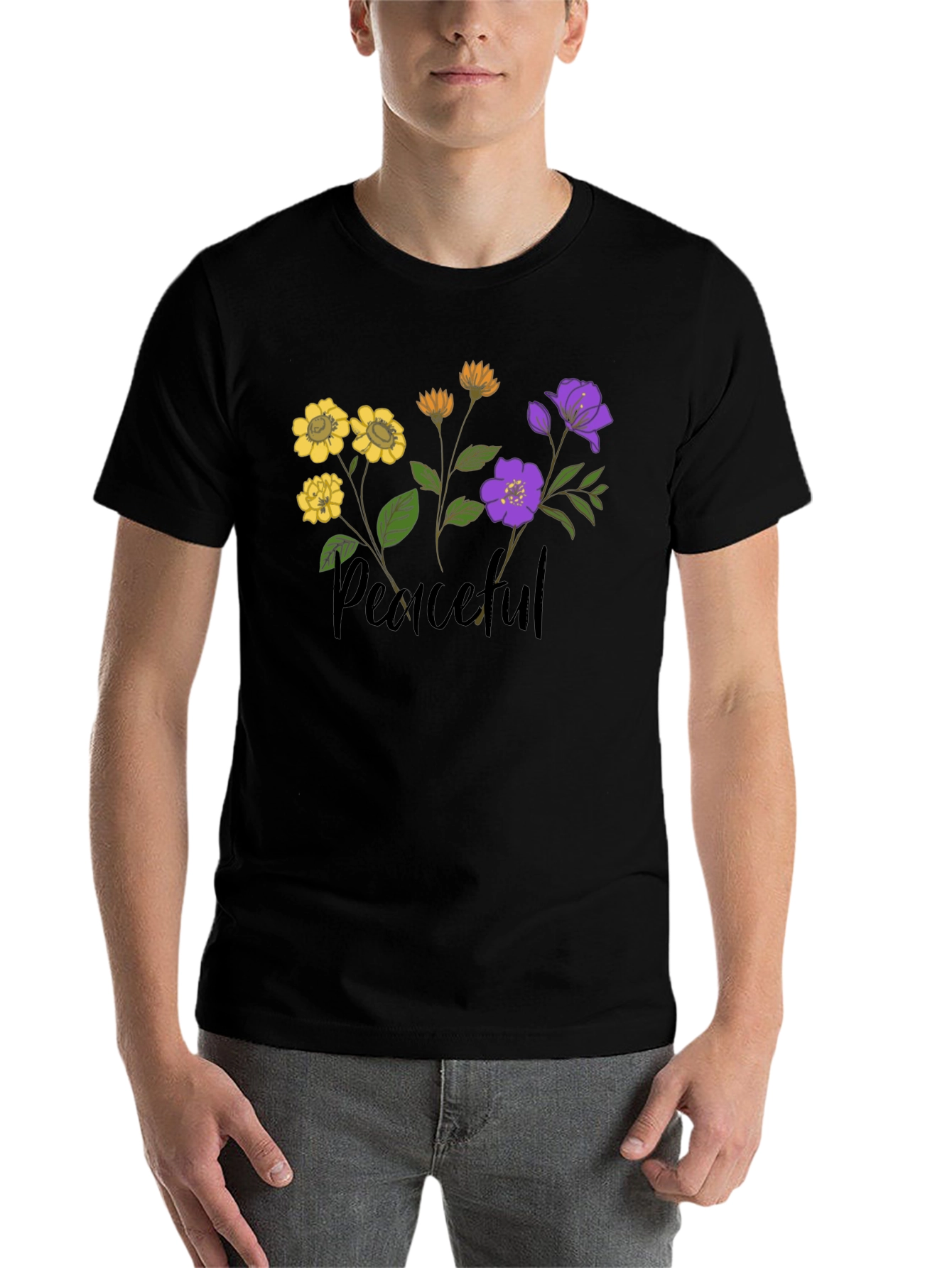Black Peaceful Flower Graphic Tee view 7