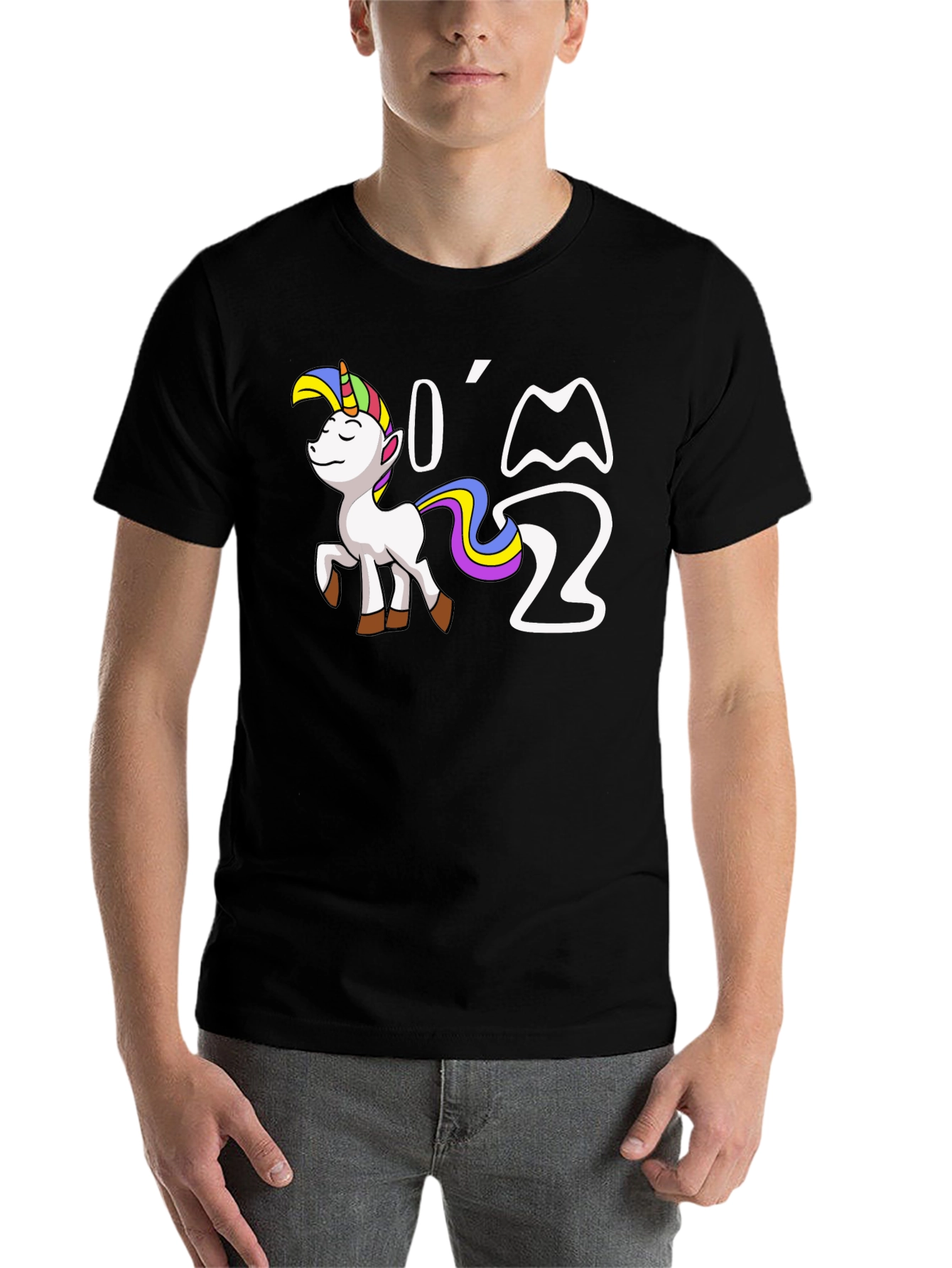 Black I'm Two Unicorn Birthday T-Shirt view 7