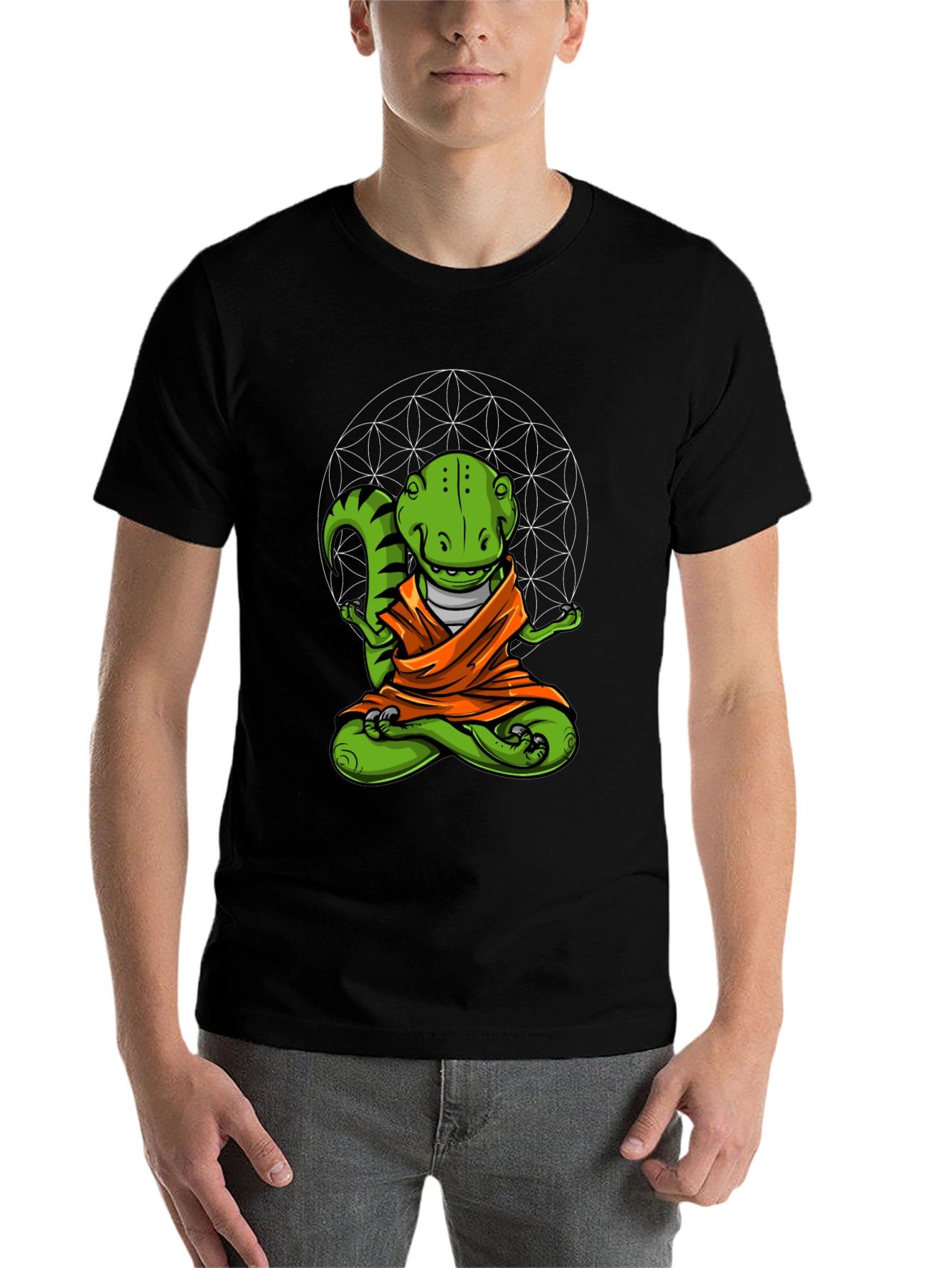 Black Zen Dino T-Shirt - Meditating Reptile Tee view 7