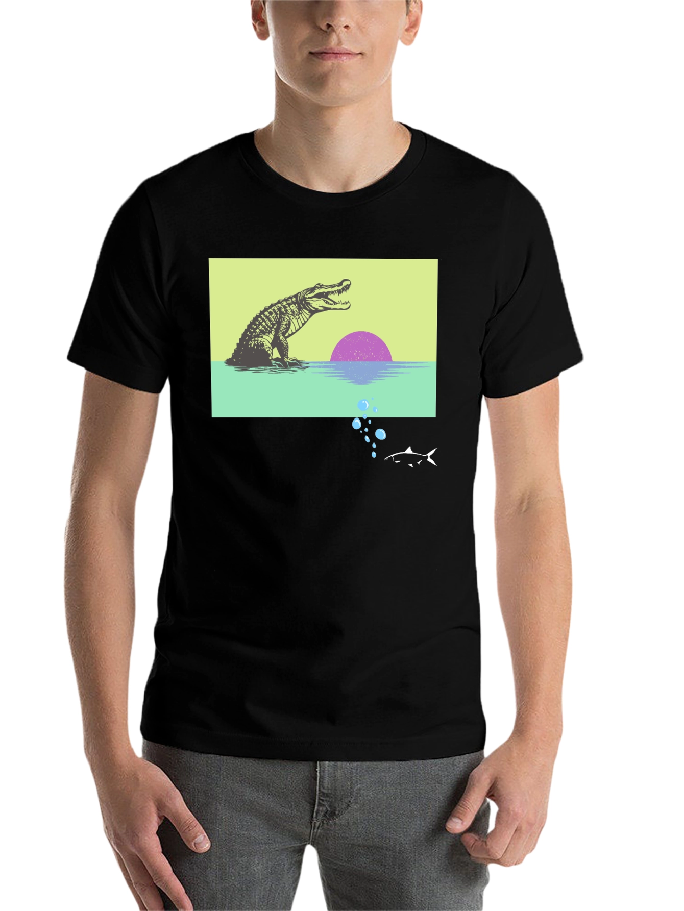 Black Retro Gator Sunset Graphic Tee view 7