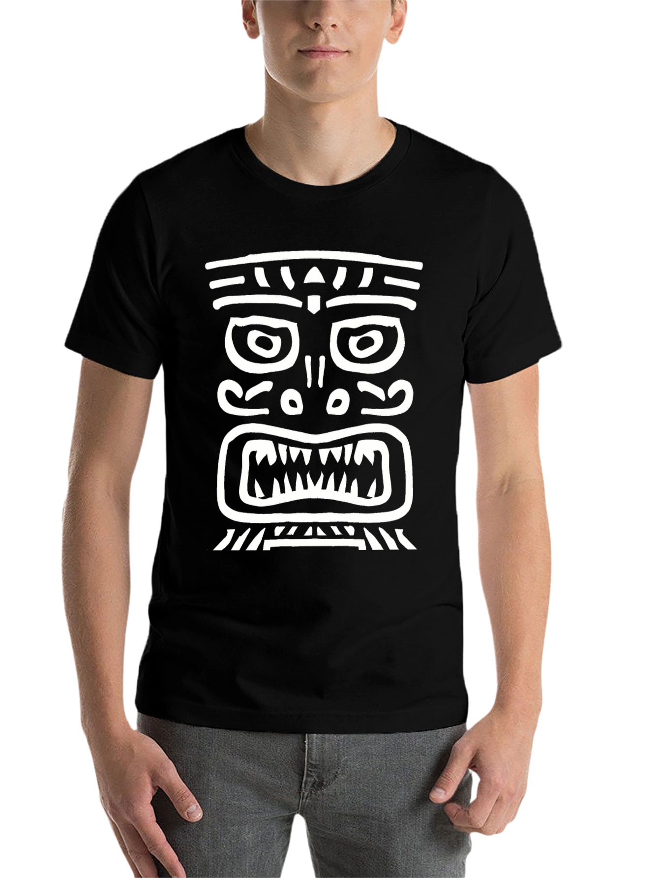 Black Tribal Mask Graphic Tee - Men's Black T-Shirt view 7