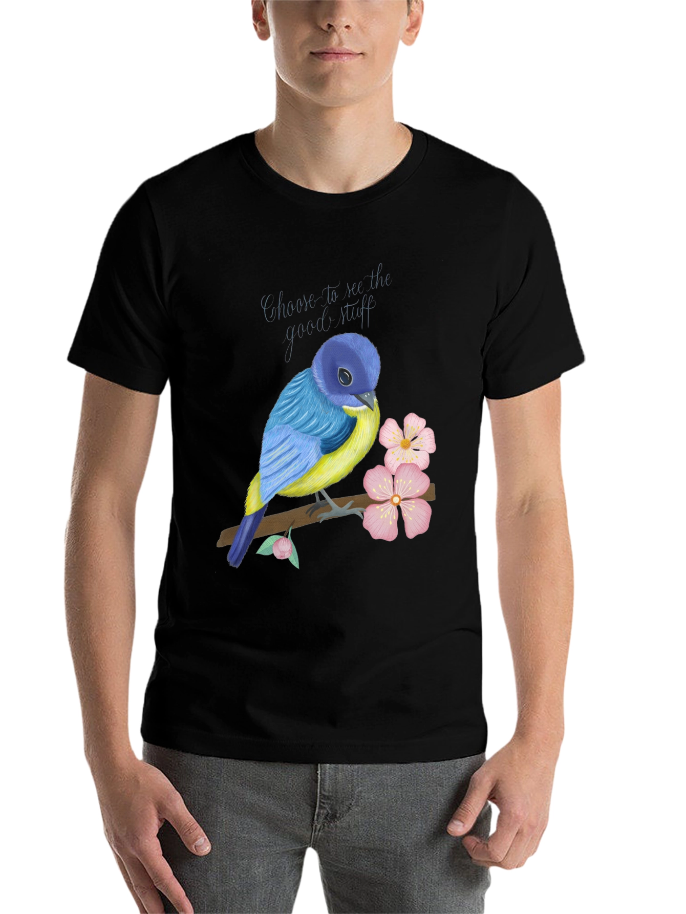 Black Blue Bird Graphic T-Shirt - Choose to See the Good view 7