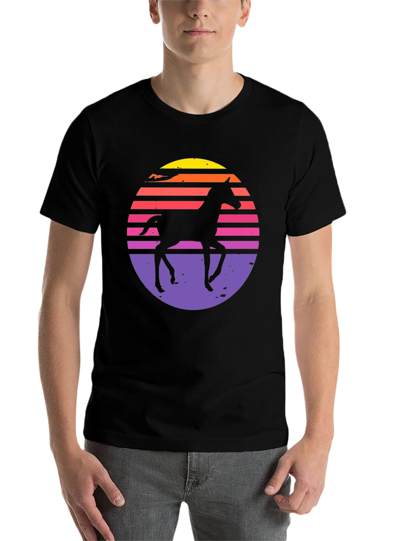 Black Retro Horse Sunset Graphic T-Shirt view 7