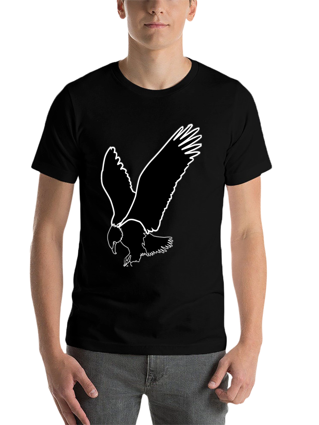Black Bold Eagle Graphic Tee - Black Cotton T-Shirt view 7