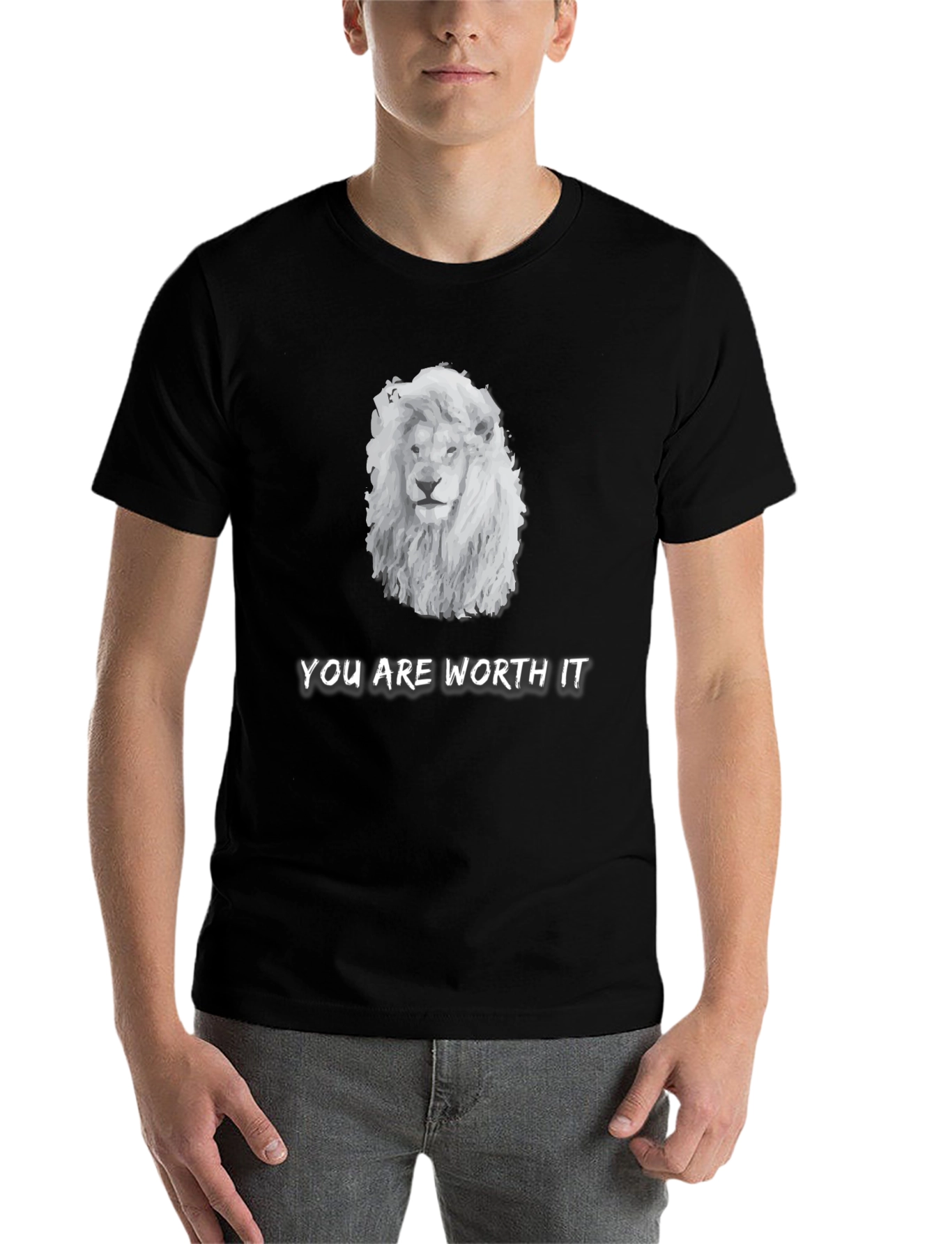 Black Lion Graphic Tee - "You Are Worth It" Unisex T-Shirt view 7