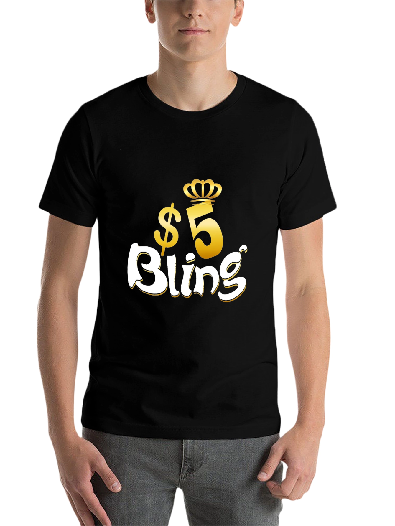 Black $5 Bling Graphic T-Shirt - Stylish Crown Design view 7