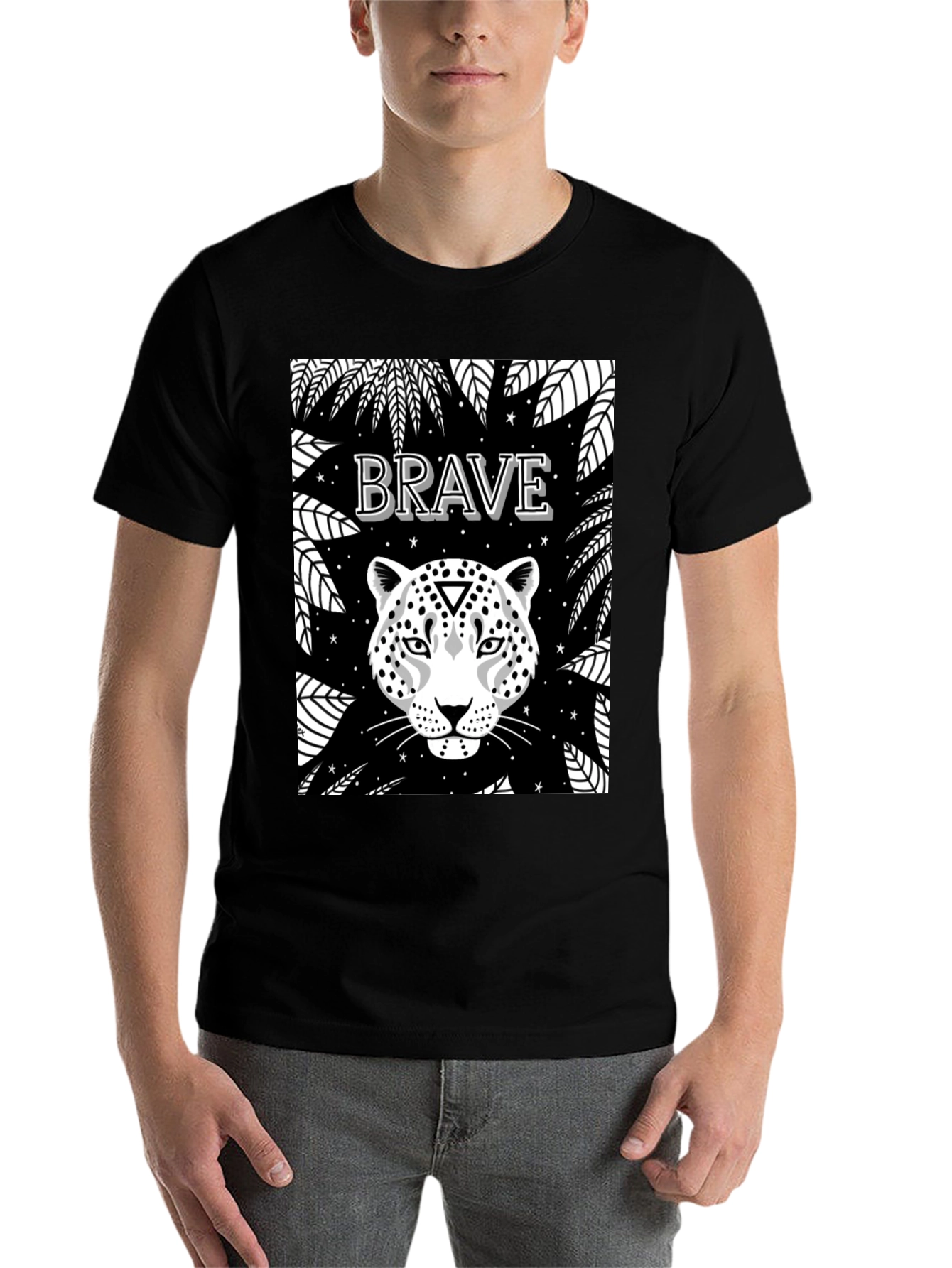 Black Brave Leopard Graphic Tee - Black Crew Neck view 7