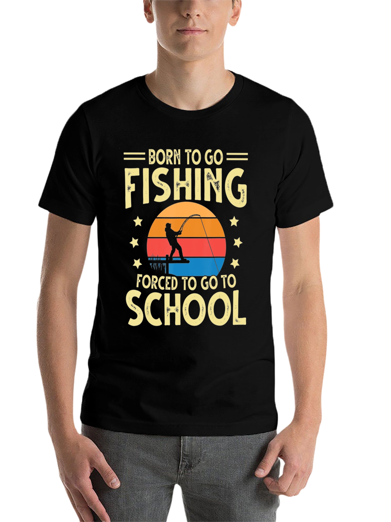 Black Born To Go Fishing T-Shirt view 7