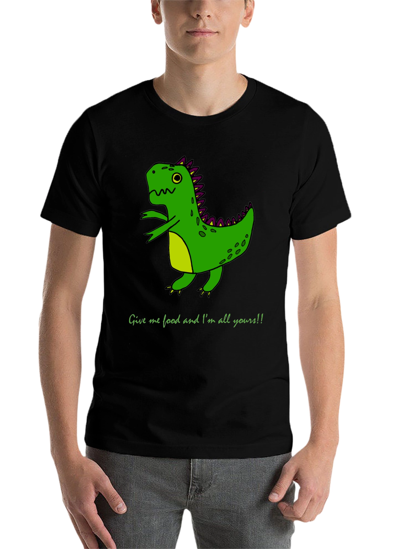 Black Funny Dinosaur Graphic Tee - Give me Food! view 7