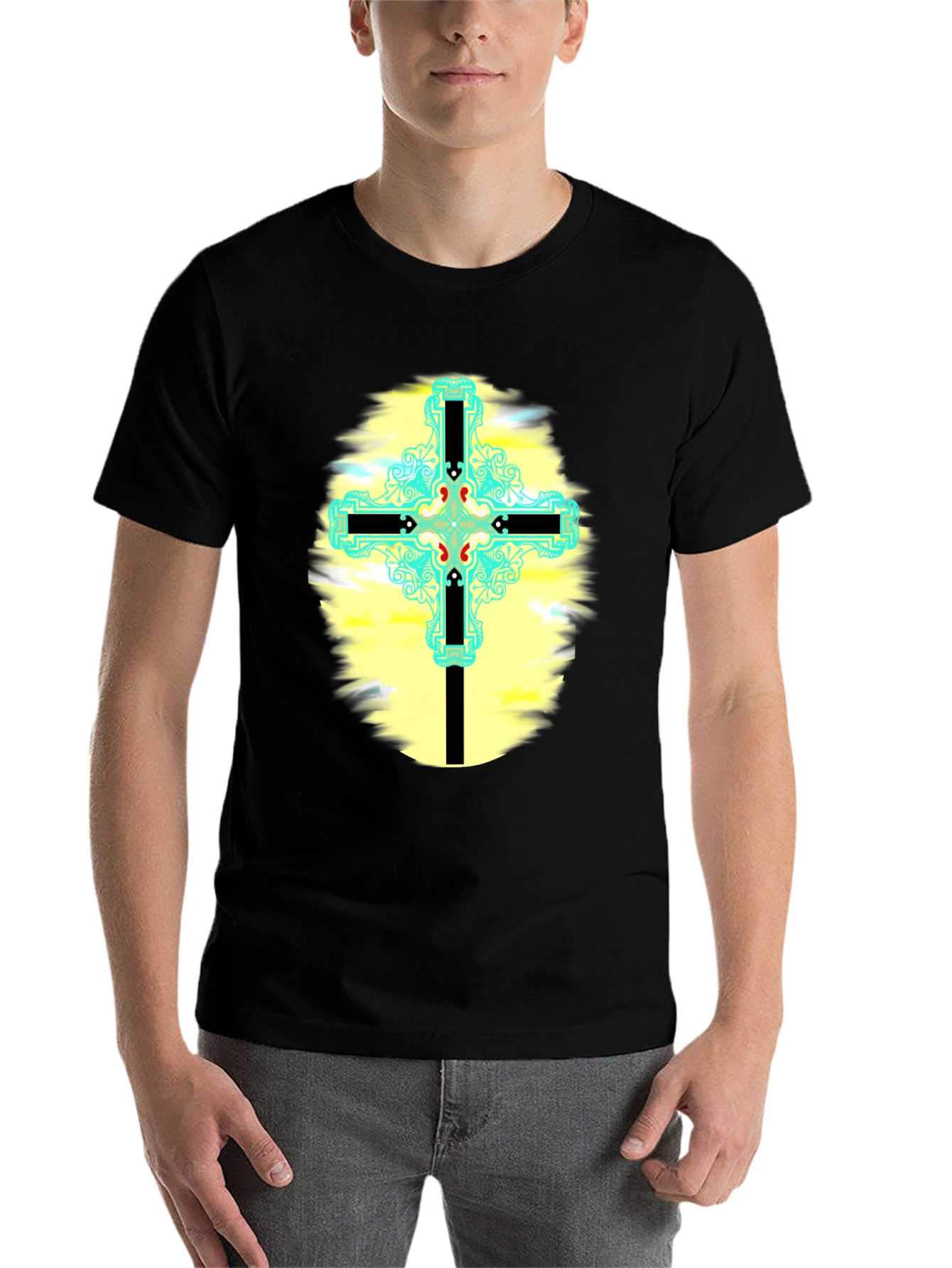 Black Cross Graphic T-Shirt - Black Cotton Blend view 7