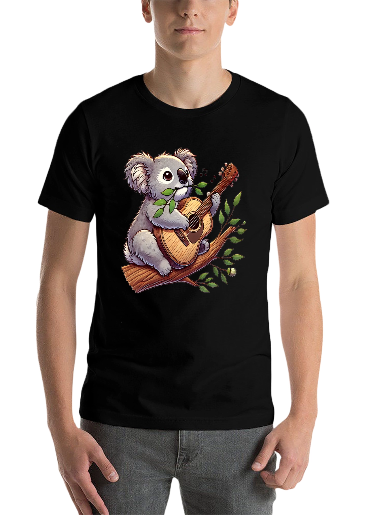 Black Koala Guitar Player Graphic T-Shirt view 7