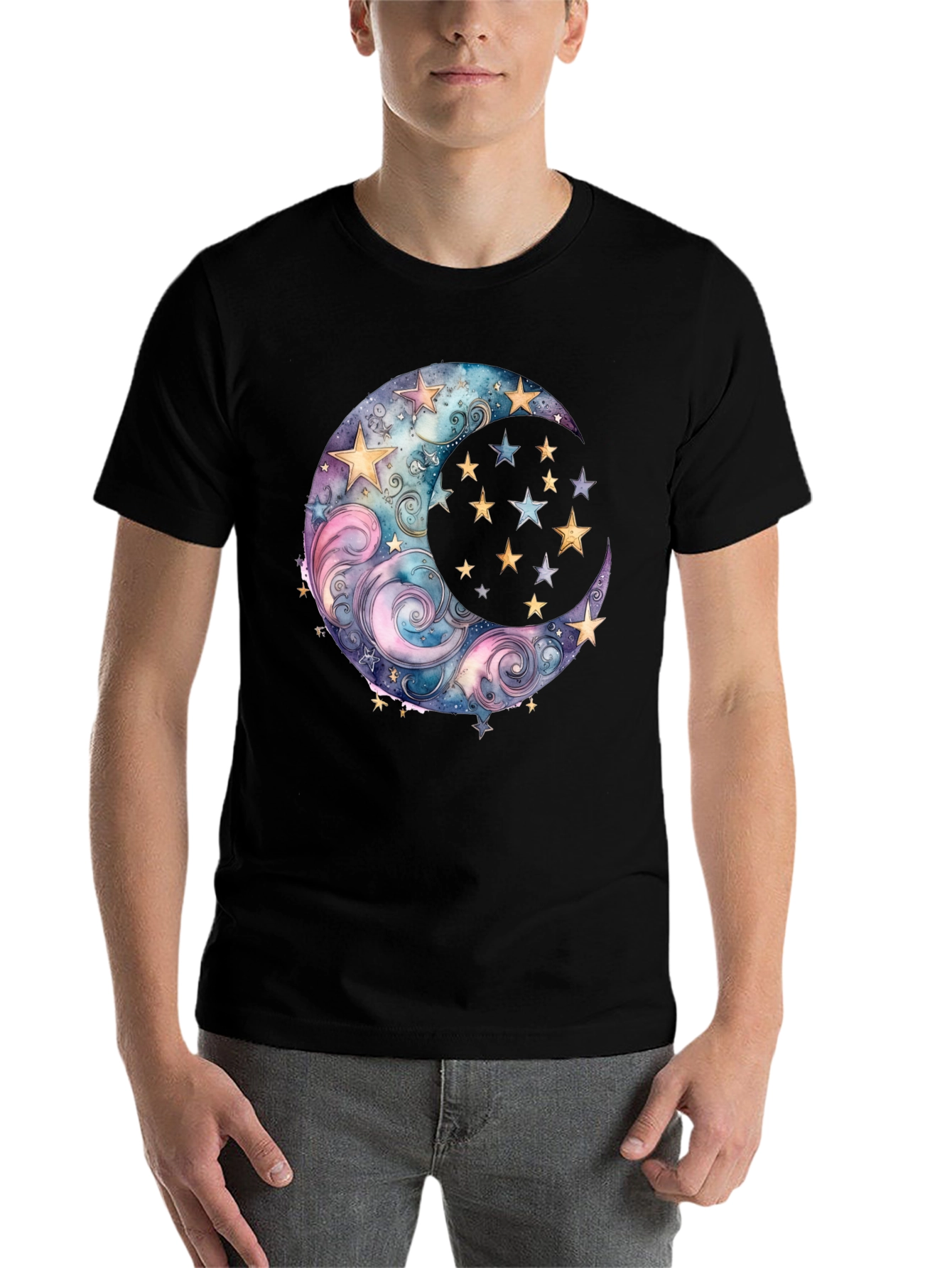 Black Celestial Moon and Stars Graphic Tee - Black view 7