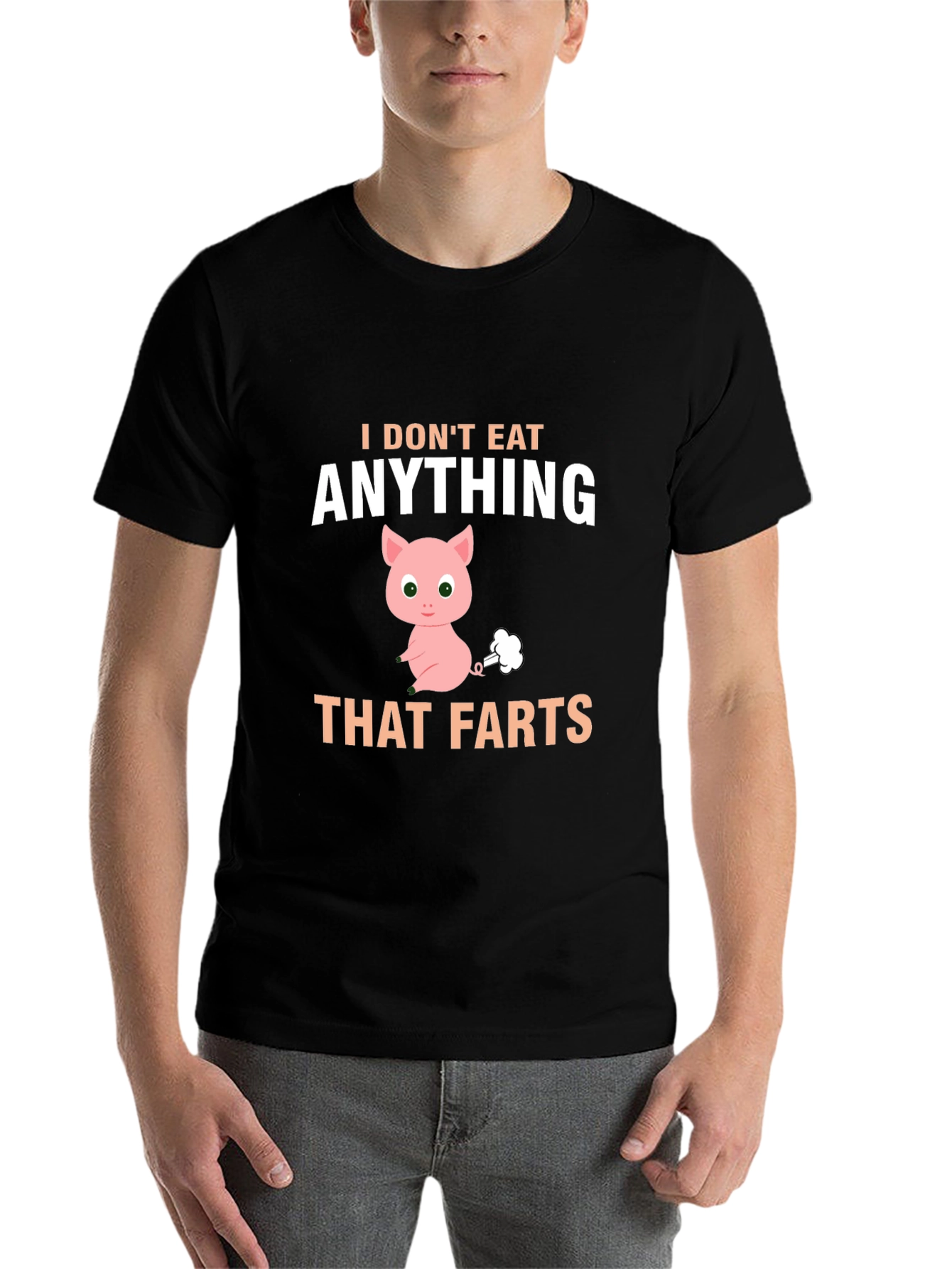 Black Funny Vegan T-Shirt - I Don't Eat Anything That Farts view 7